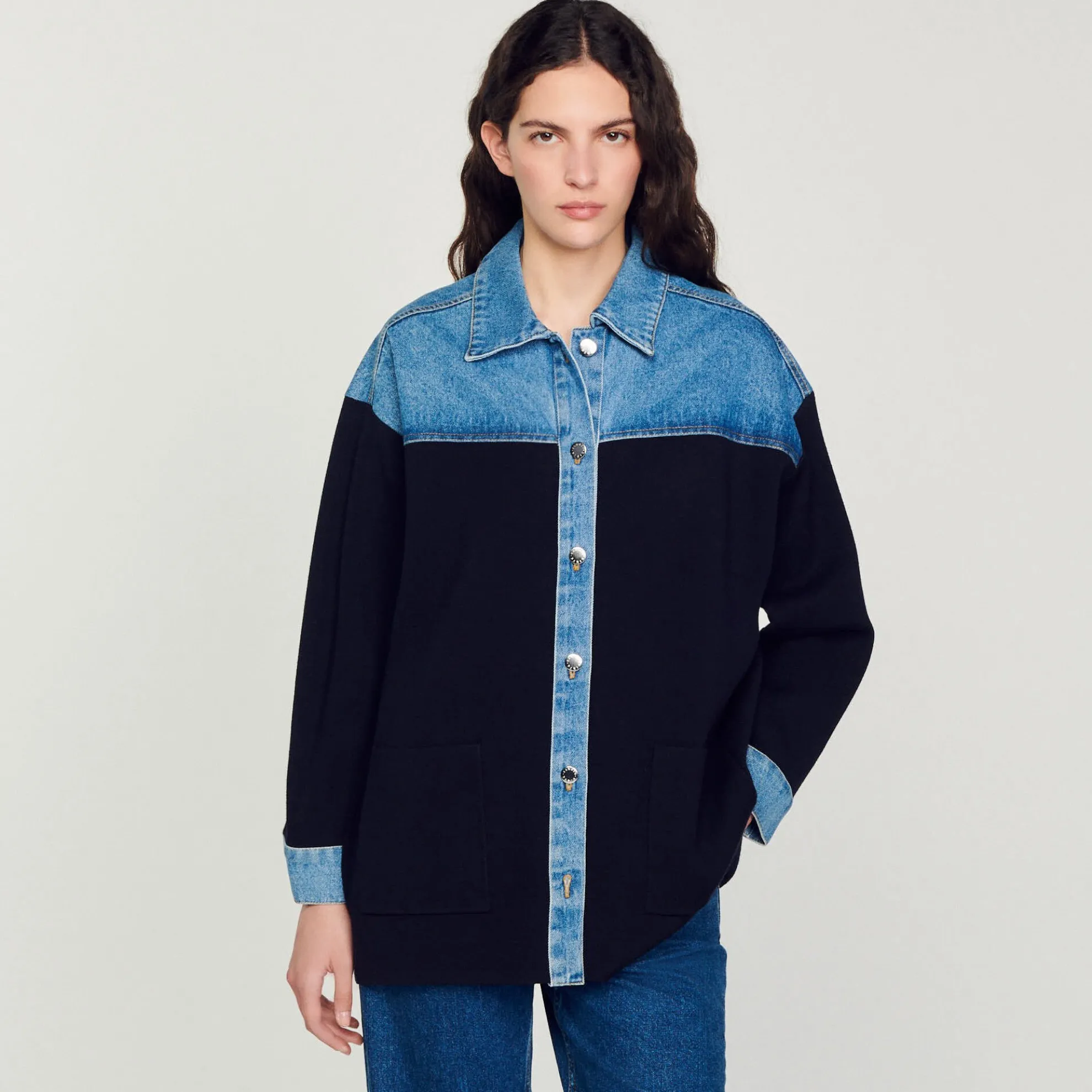 Bi-materiaal Cardi-coat In Blazerstijl