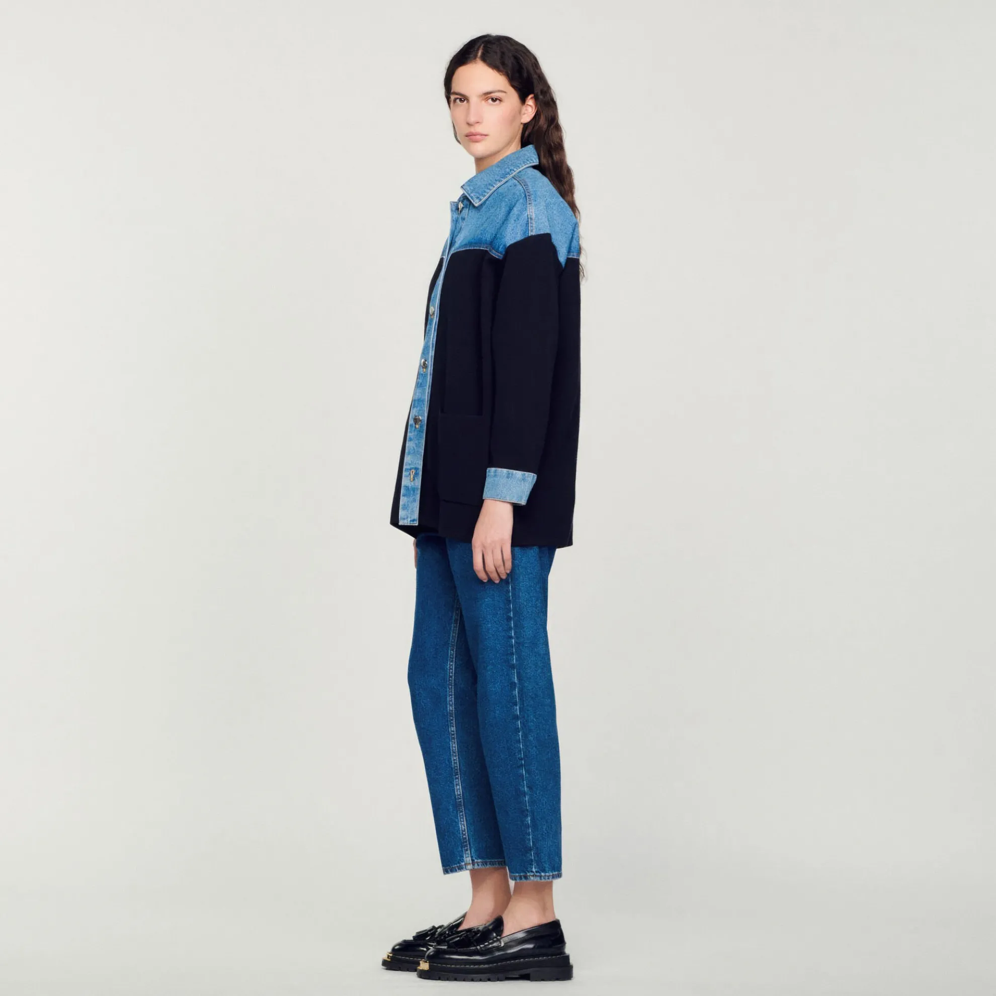 Bi-materiaal Cardi-coat In Blazerstijl