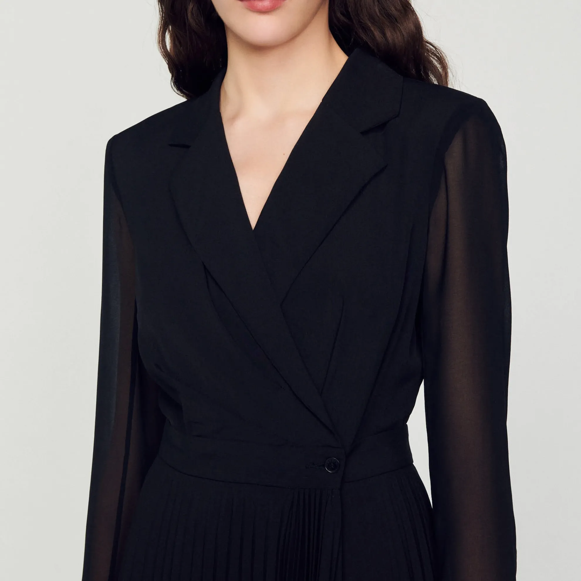 Bi-materiaal Jurk Met Lange Mouwen