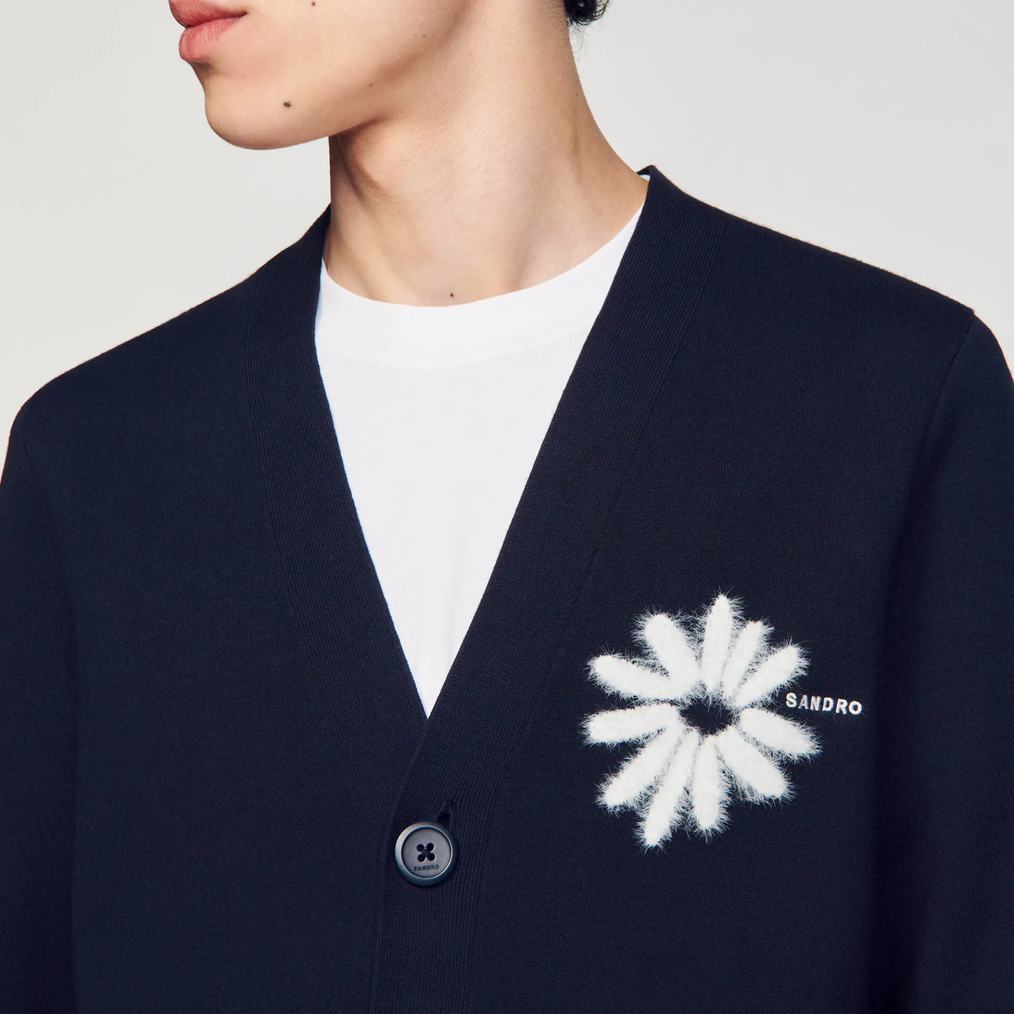 Cardigan Vest Gebreid Jacquard Bloemen