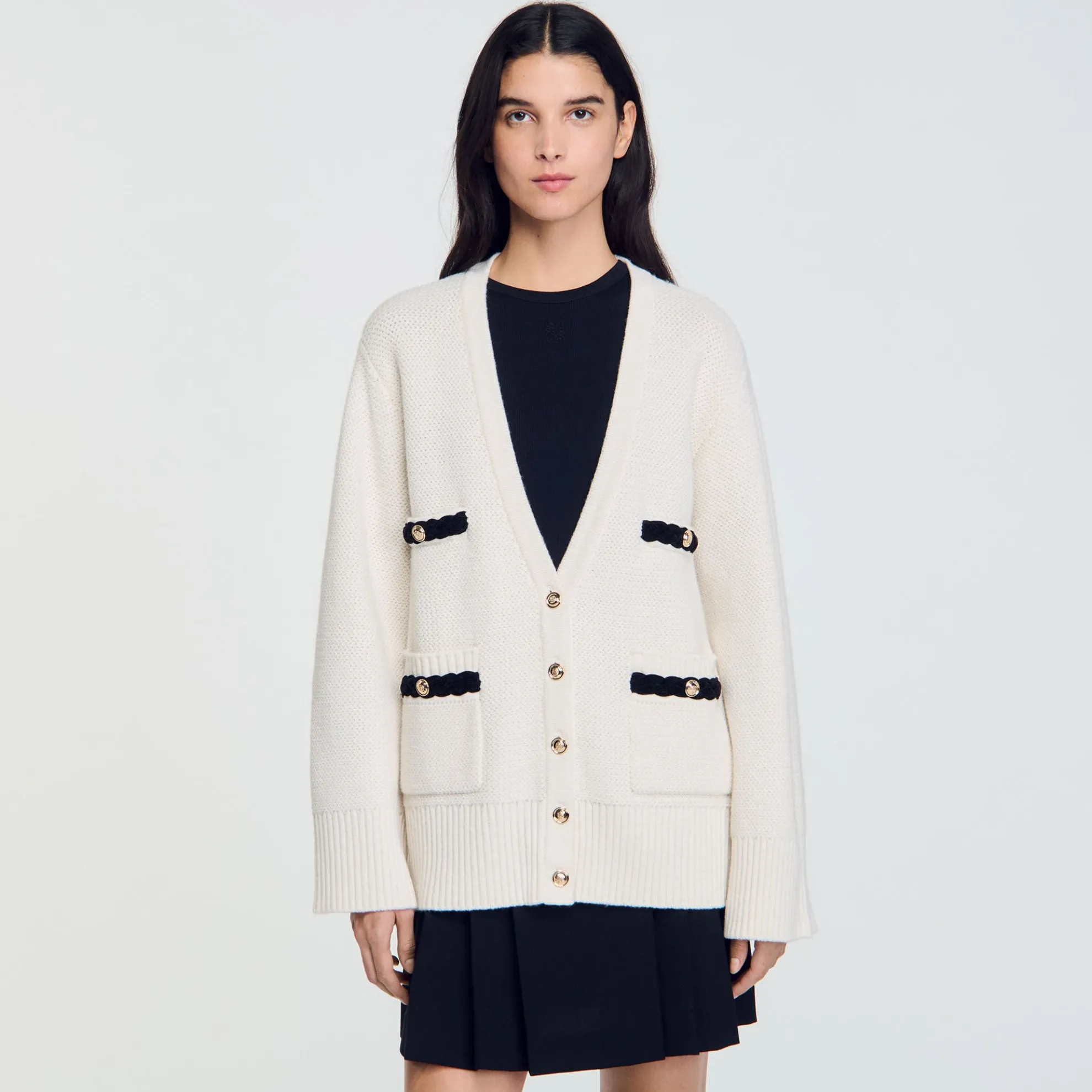 Cardigan Vest Lang Wol