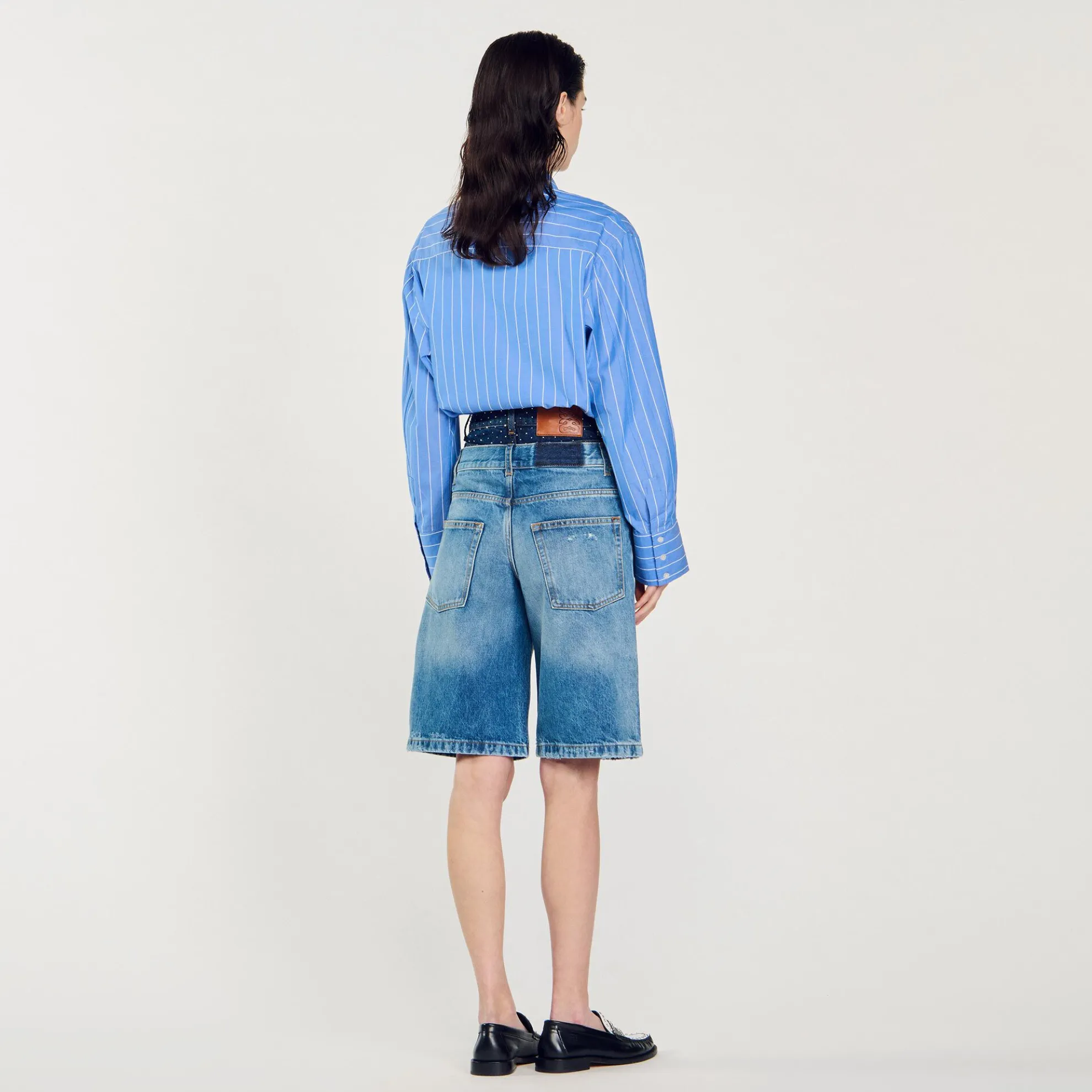 Denim Bermuda Short Met Dubbele Ceintuur