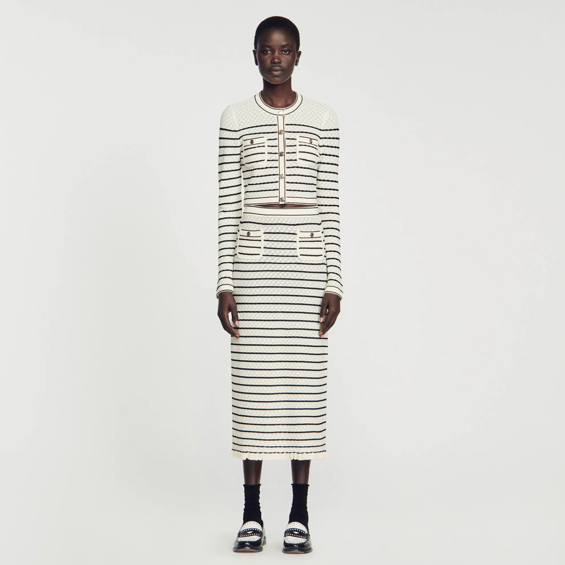 Gebreide Gestreepte Midi Rok