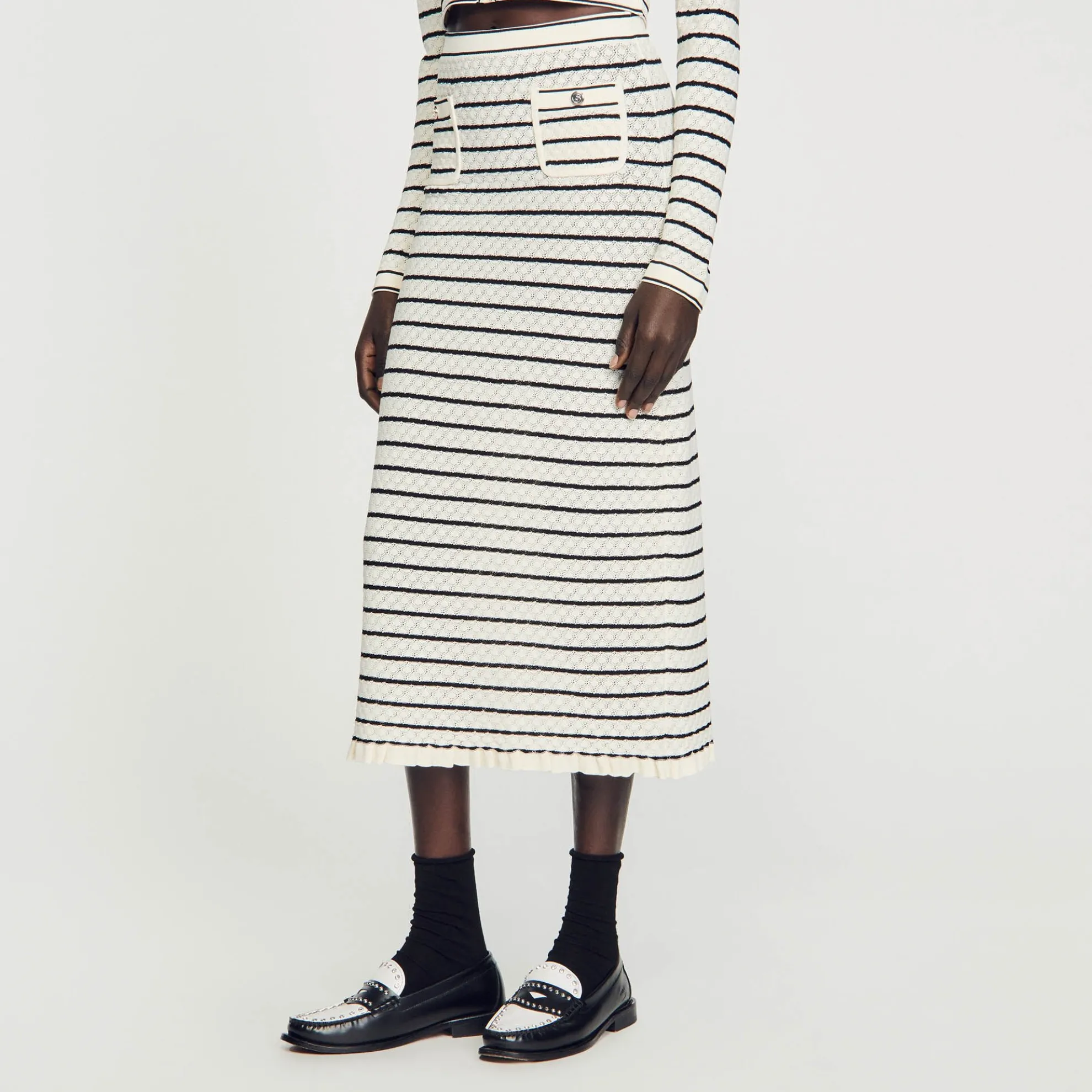 Gebreide Gestreepte Midi Rok