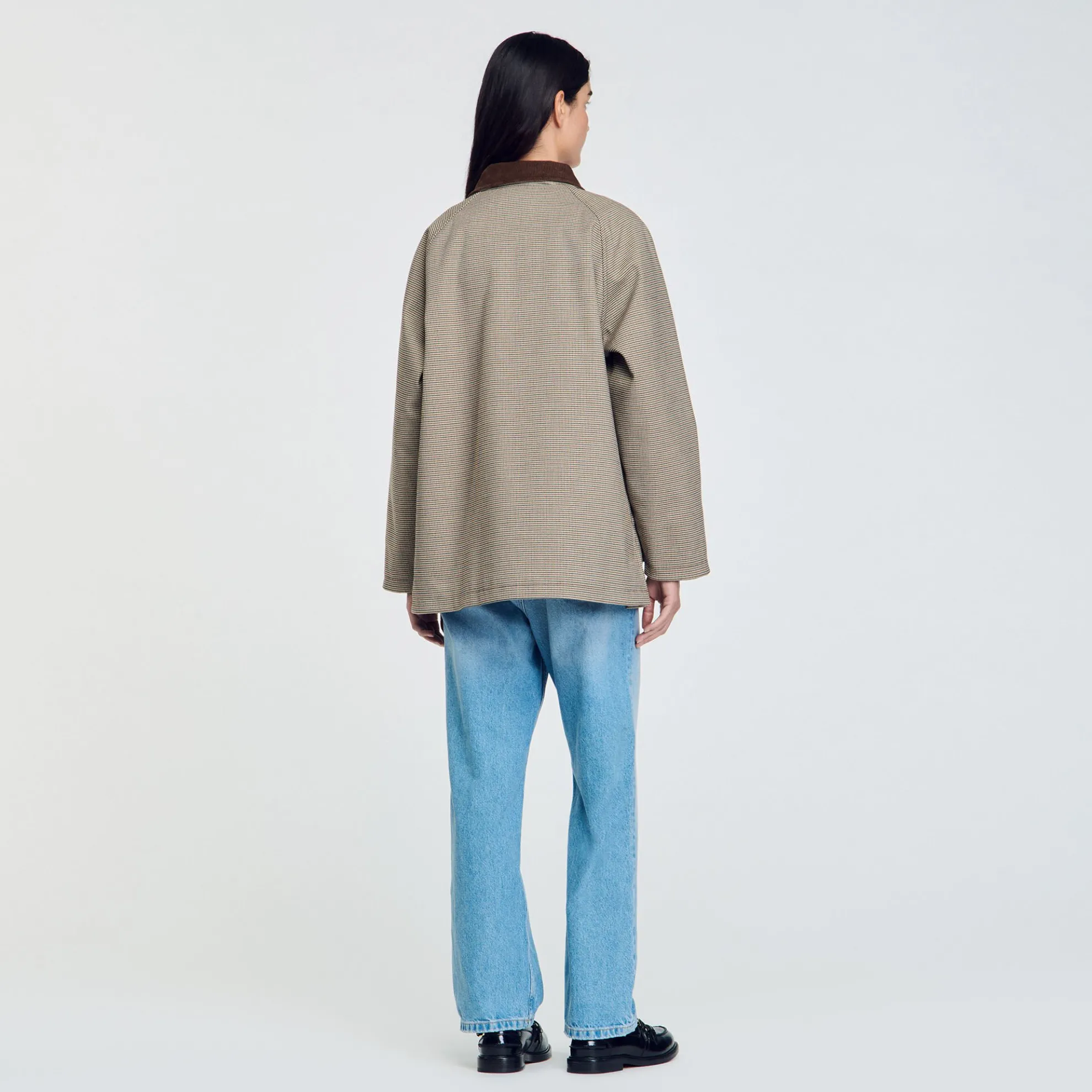 Geruite Jas Met Fluwelen Kraag