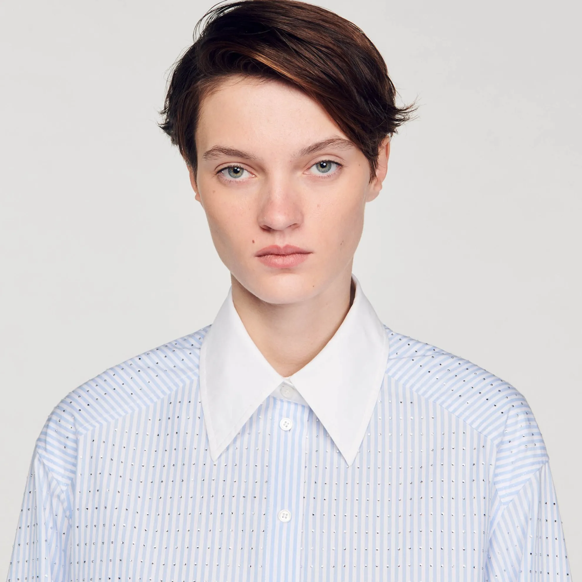 Gestreepte Overhemdblouse Met Stras