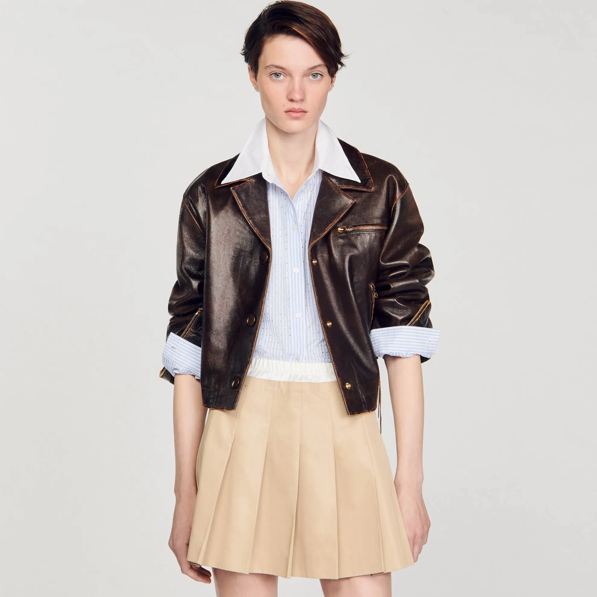 Gestreepte Overhemdblouse Met Stras