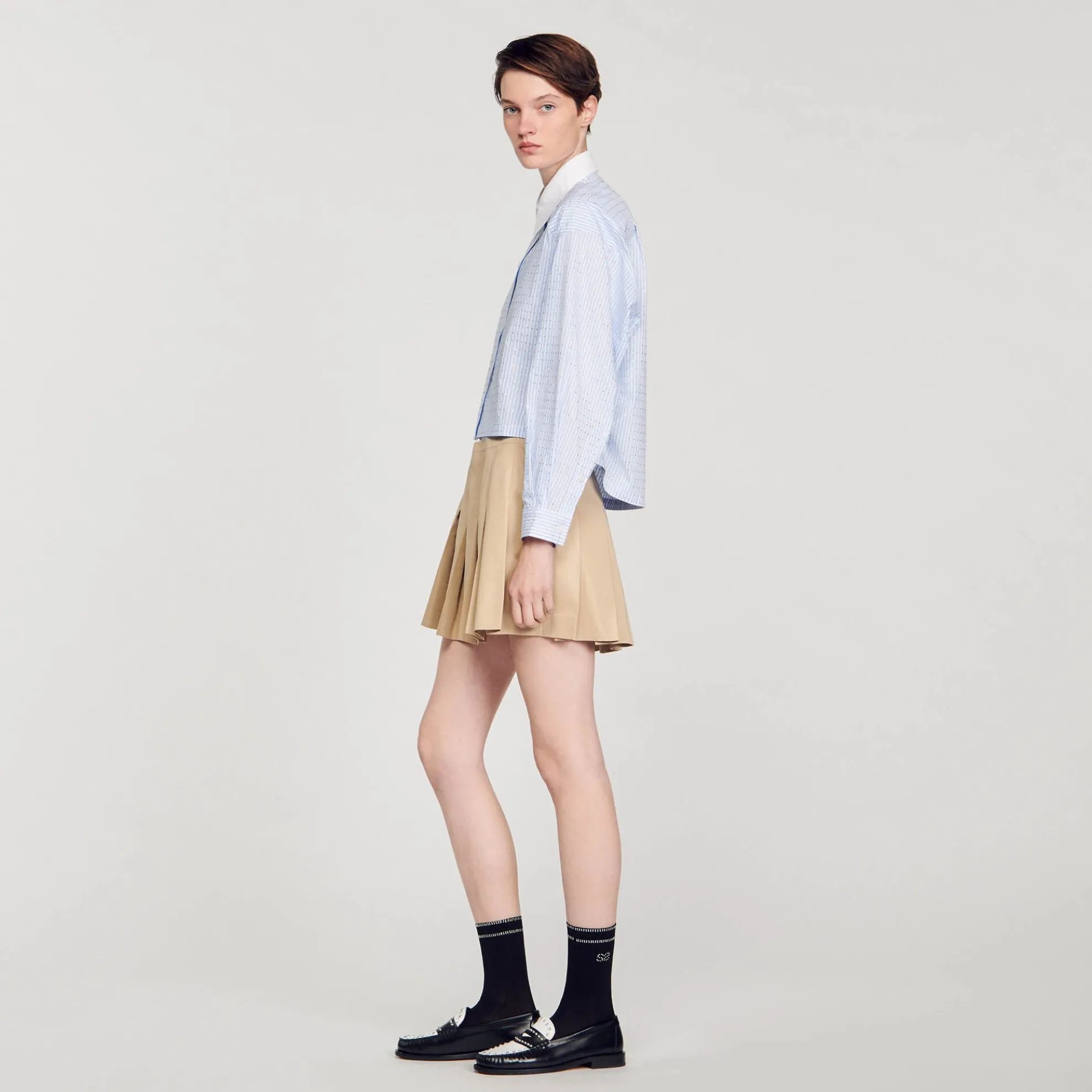 Gestreepte Overhemdblouse Met Stras