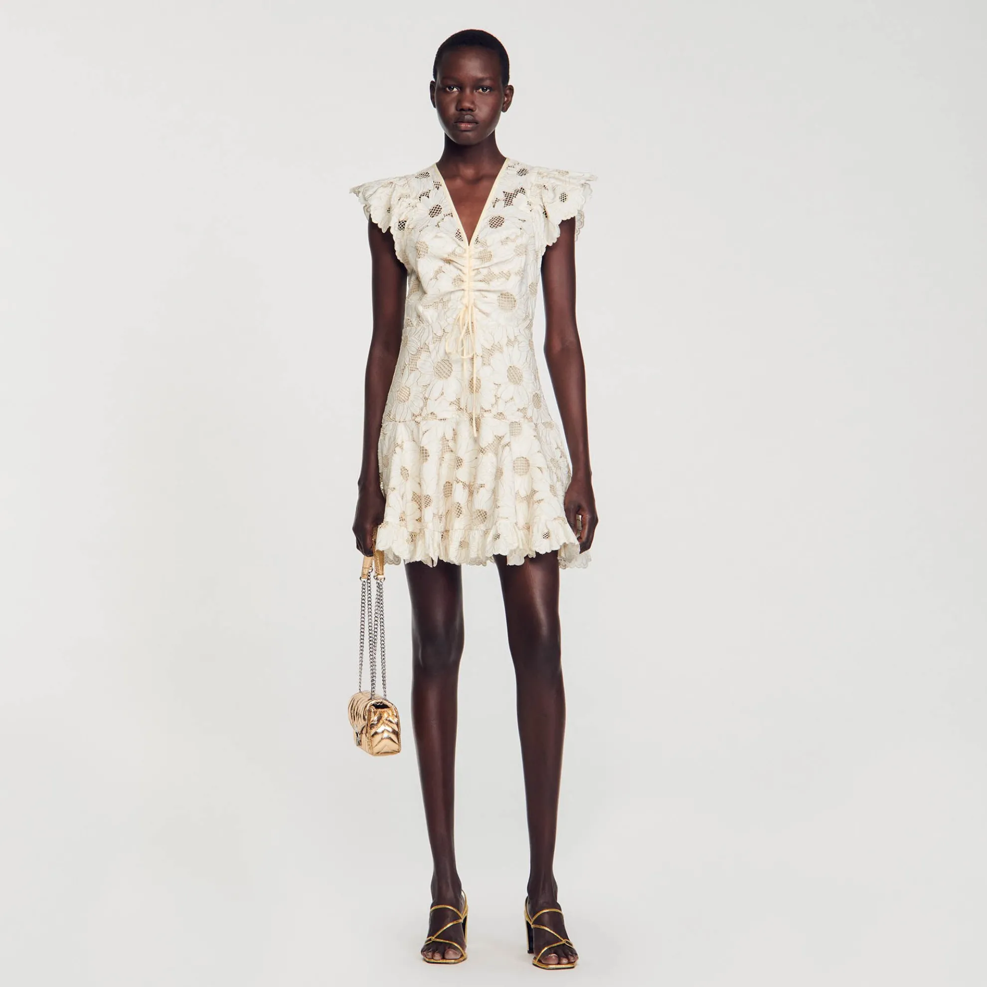 Jurk Kort Guipure Kant Madeliefjes