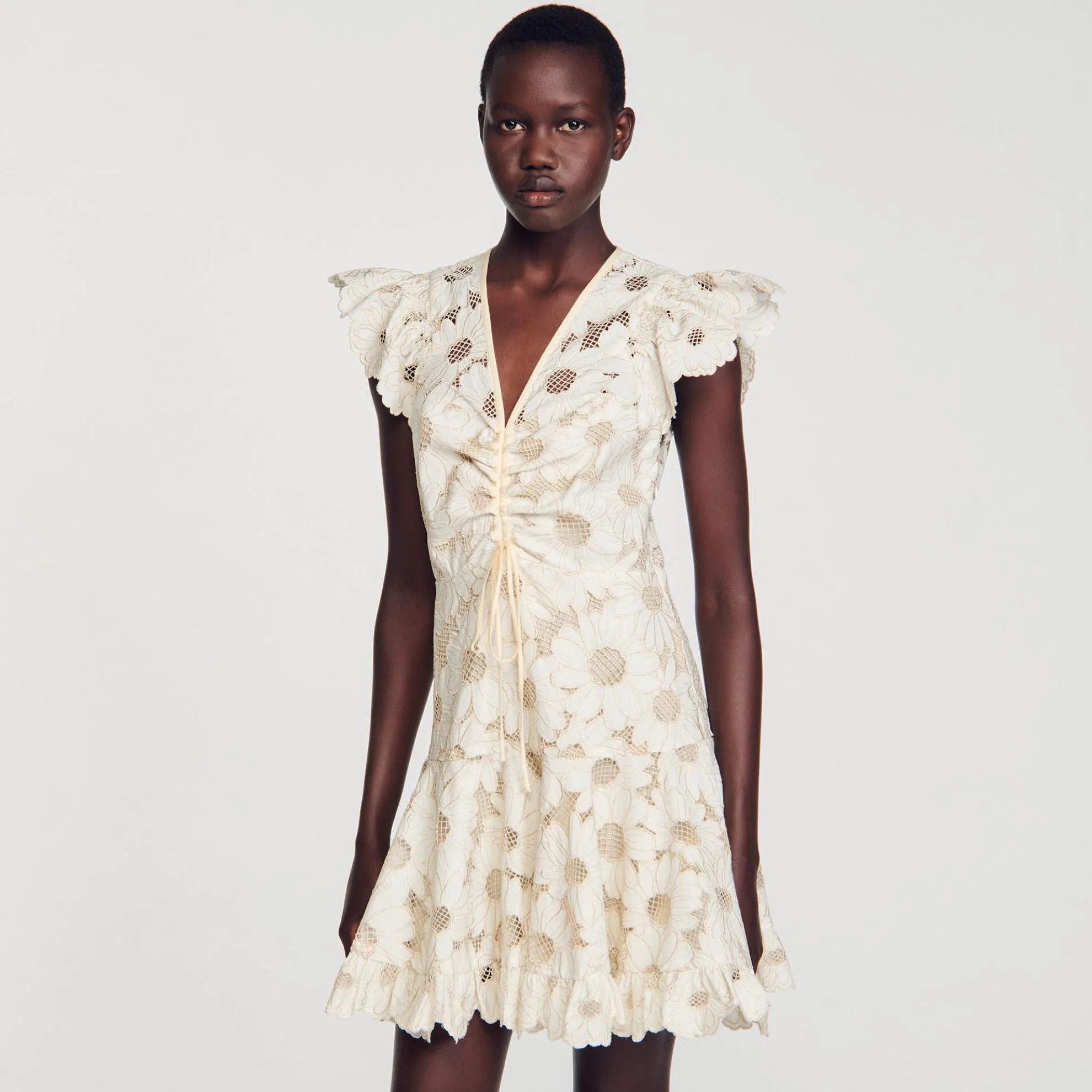 Jurk Kort Guipure Kant Madeliefjes