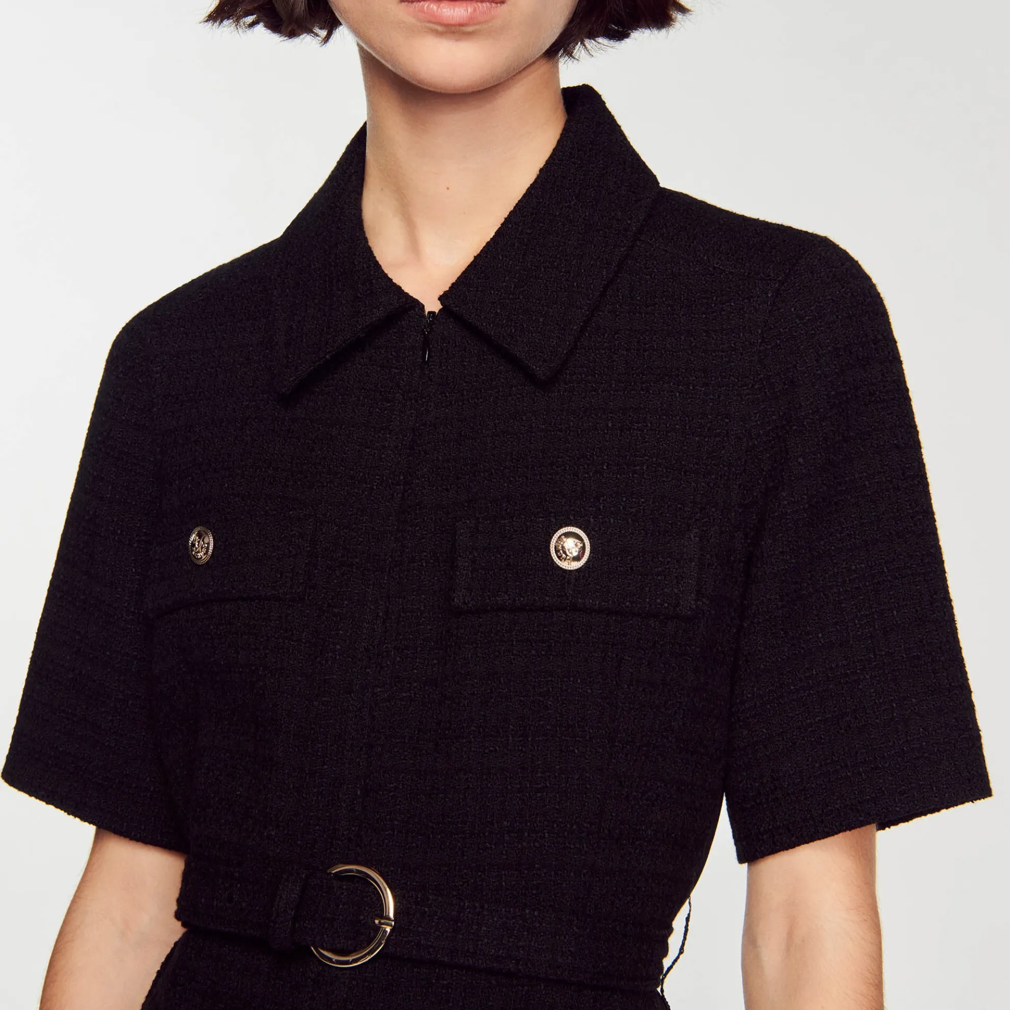 Jurk Van Twee Stoffen Met Korte Mouwen