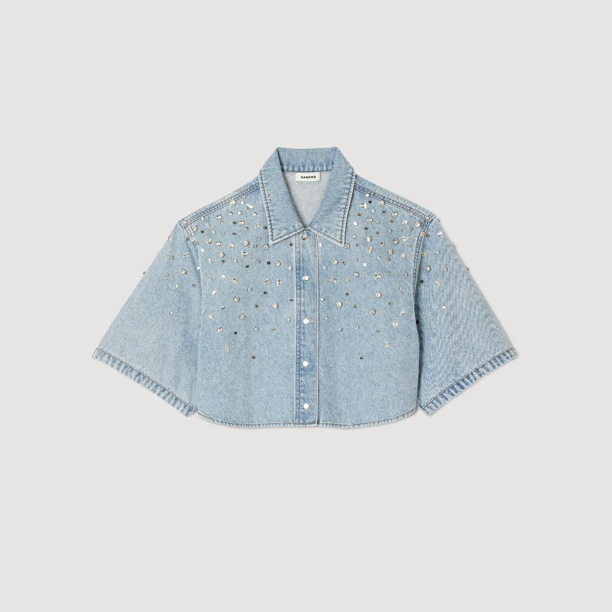 Korte Overhemdblouse Met Stras