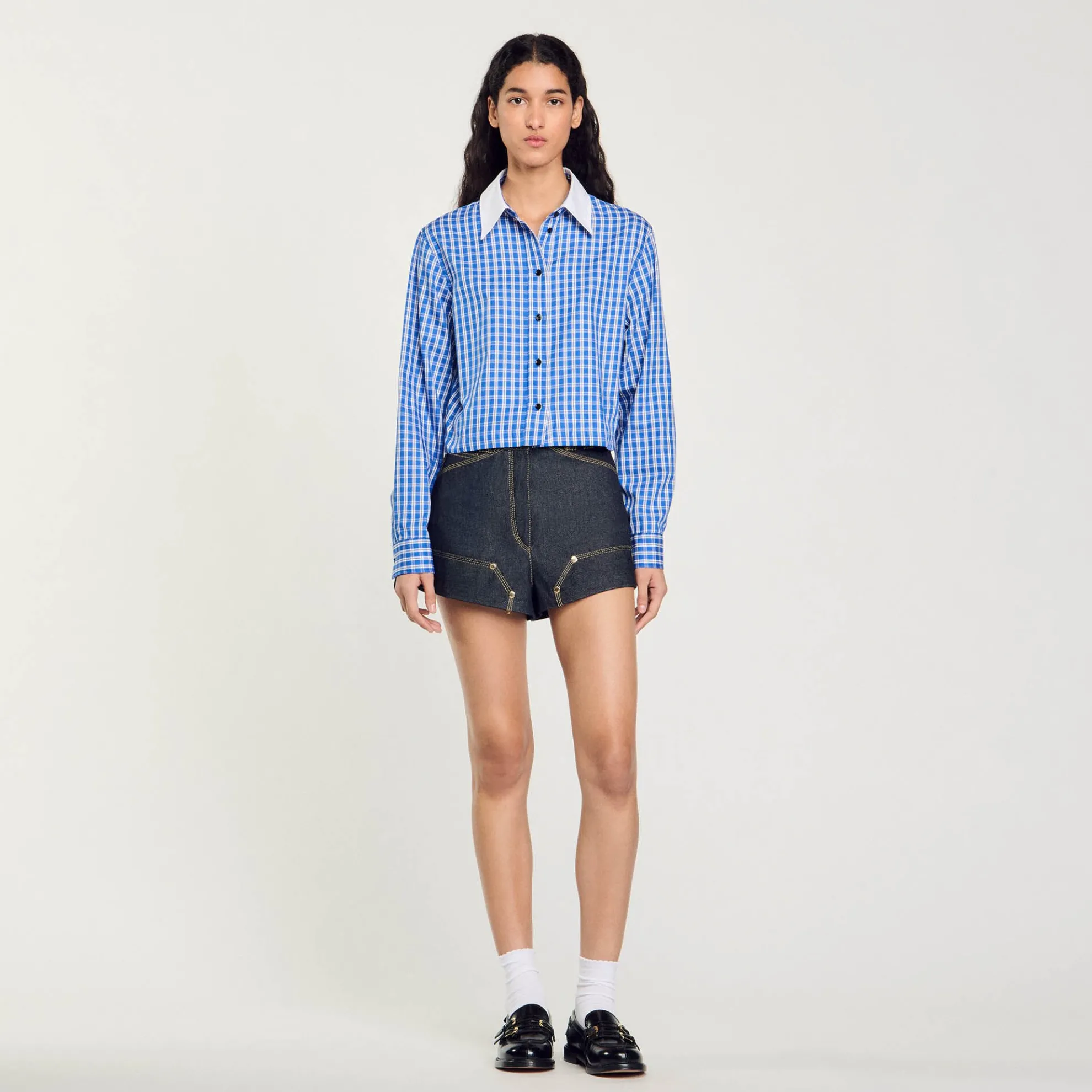 Korte Overhemdblouse Met Ruit