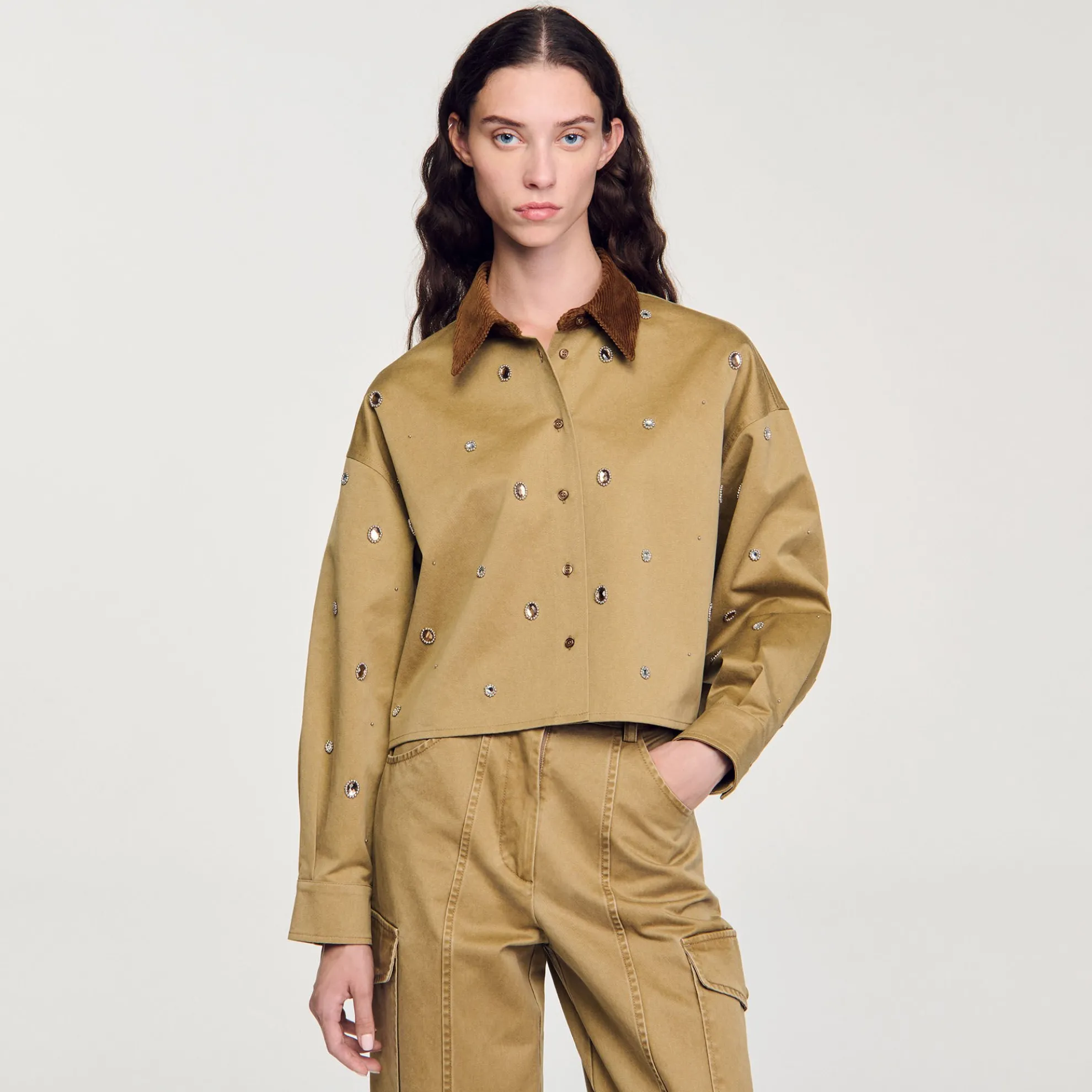 Korte Overhemdblouse Met Stras