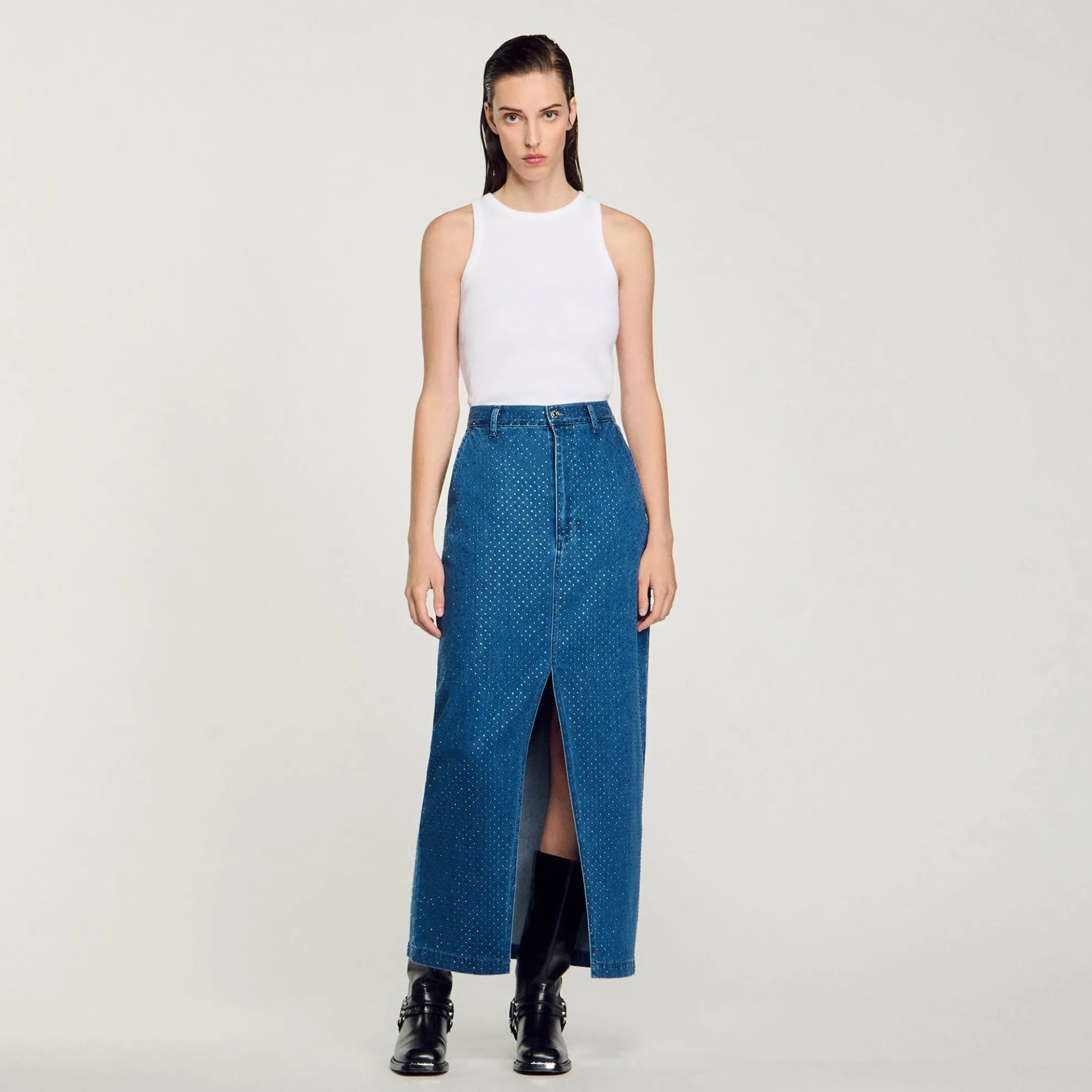 Lange Denim Rok Met Stras