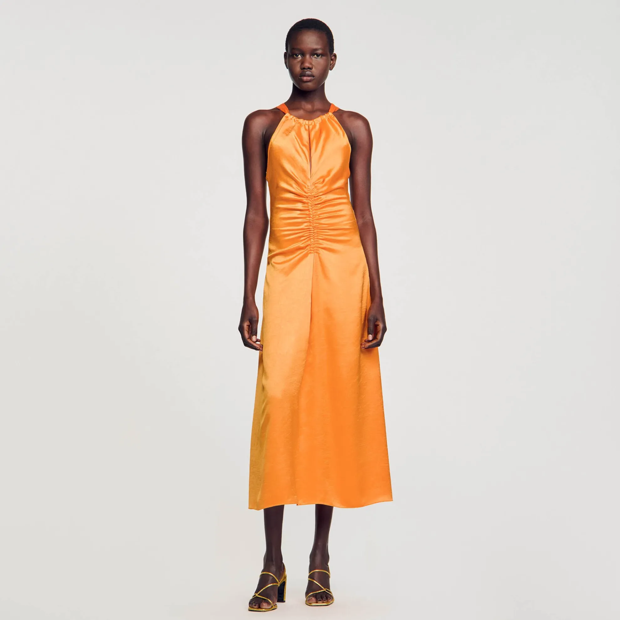 Lange Satijnen Jurk Geplooid