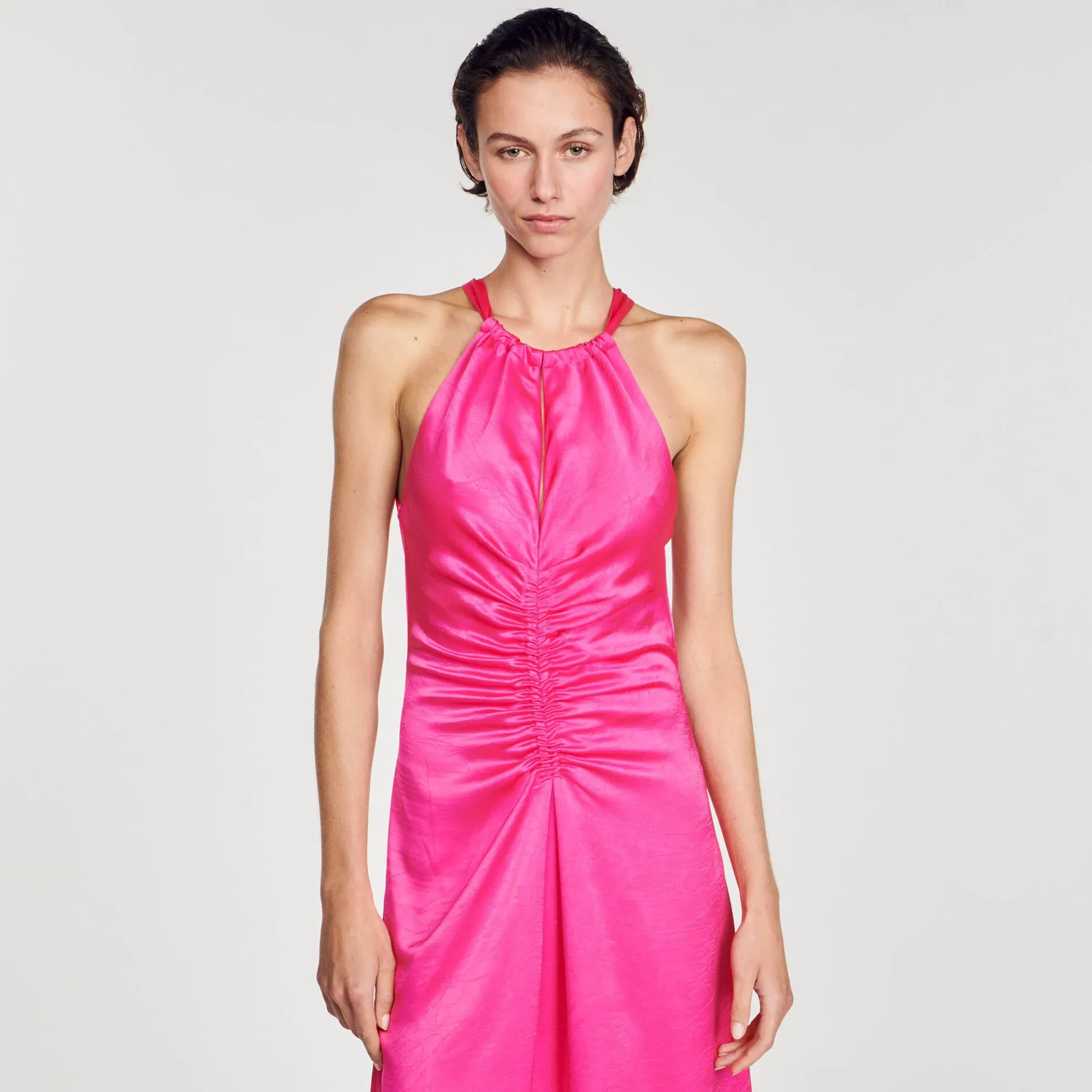 Lange Satijnen Jurk Geplooid