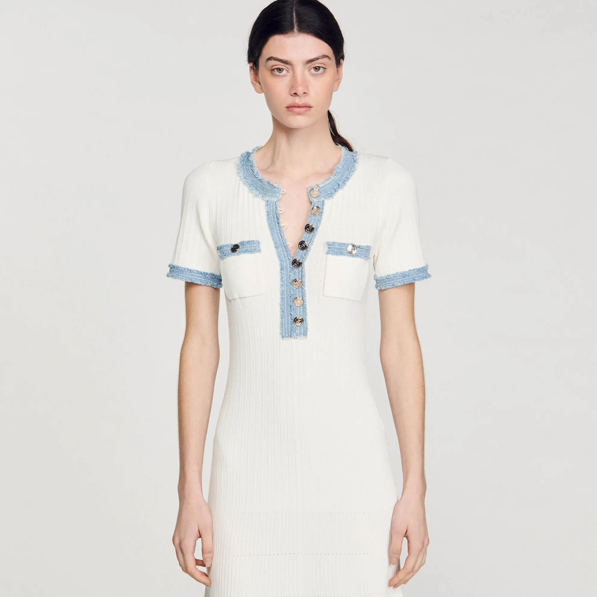 Midi Jurk Breiwerk En Denim