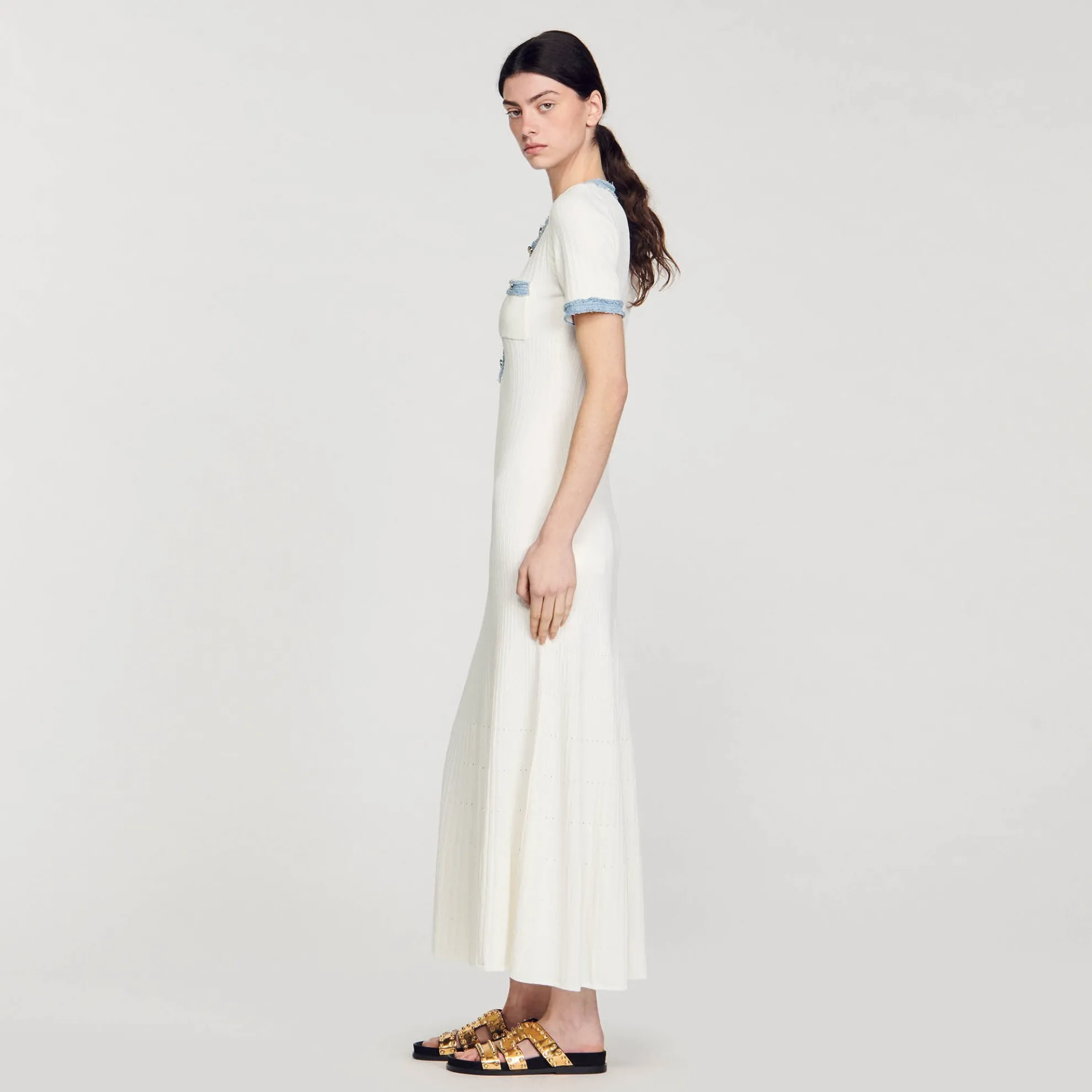 Midi Jurk Breiwerk En Denim