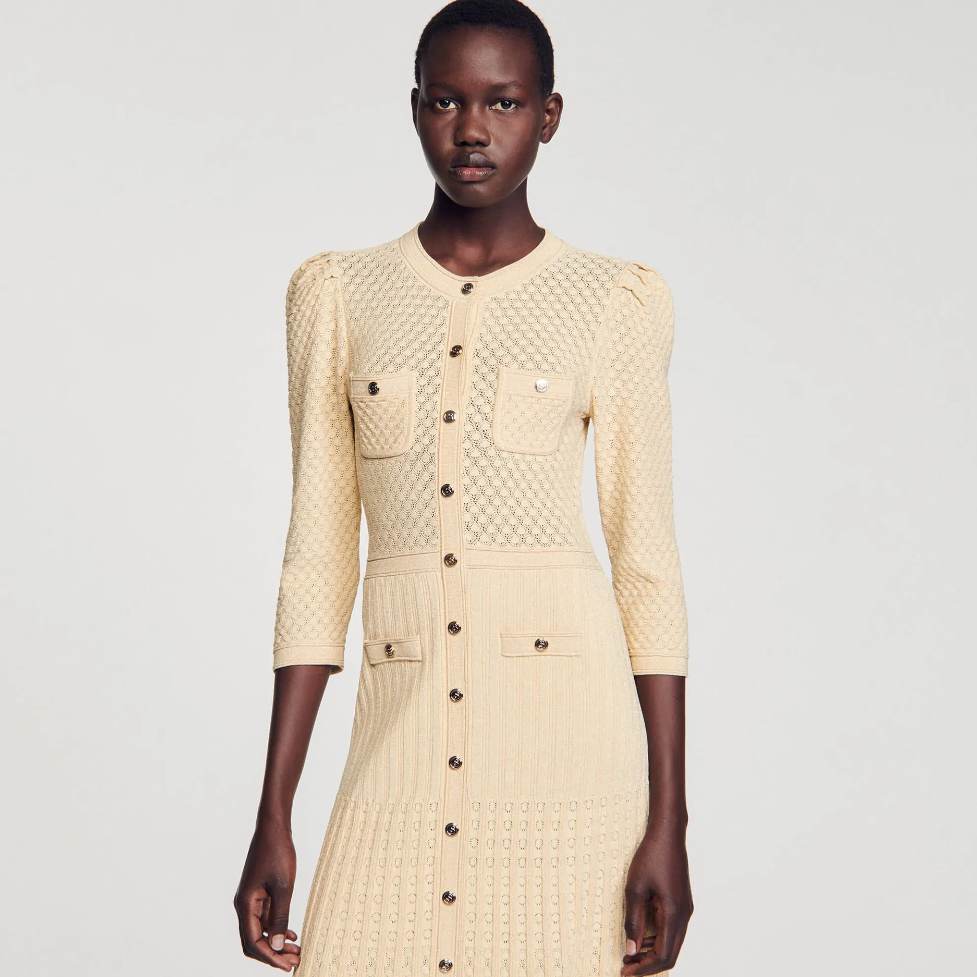 Midi Jurk Pointillé Gebreid