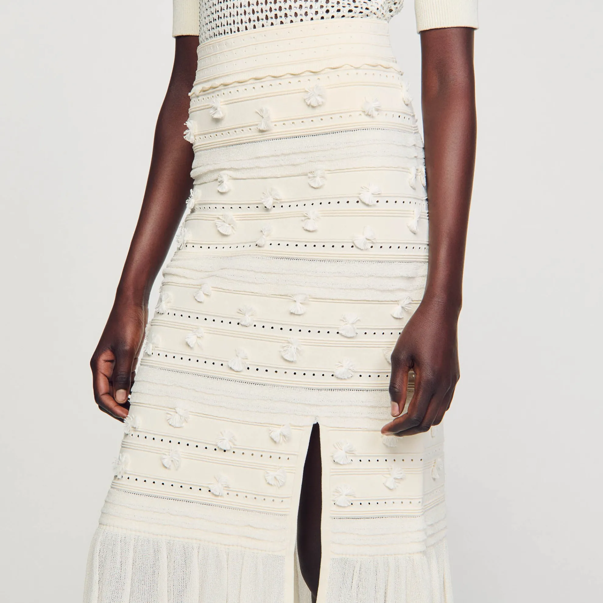 Midi Rok Van Opengewerkt Breiwerk