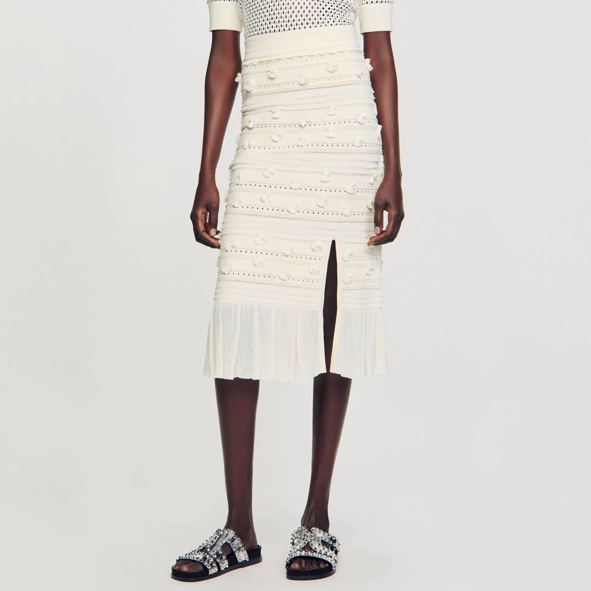 Midi Rok Van Opengewerkt Breiwerk