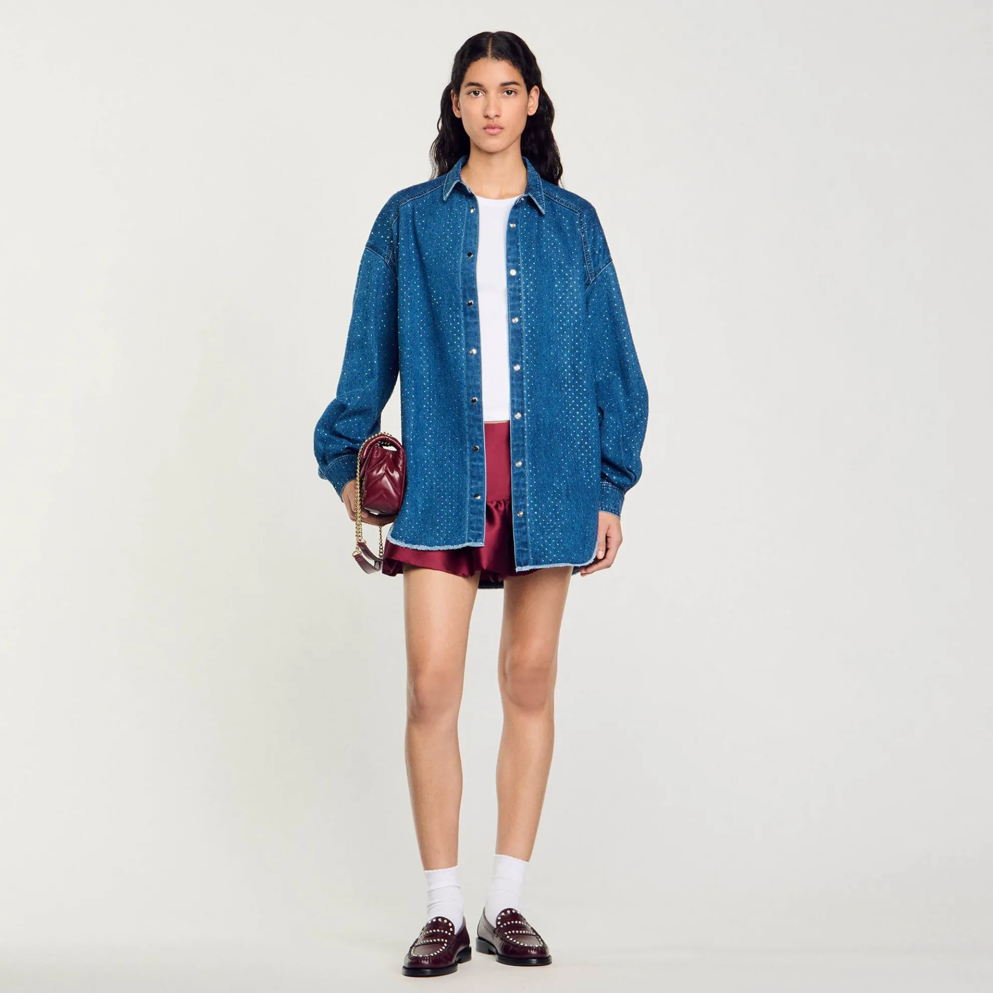 Overhemdblouse Denim Met Stras