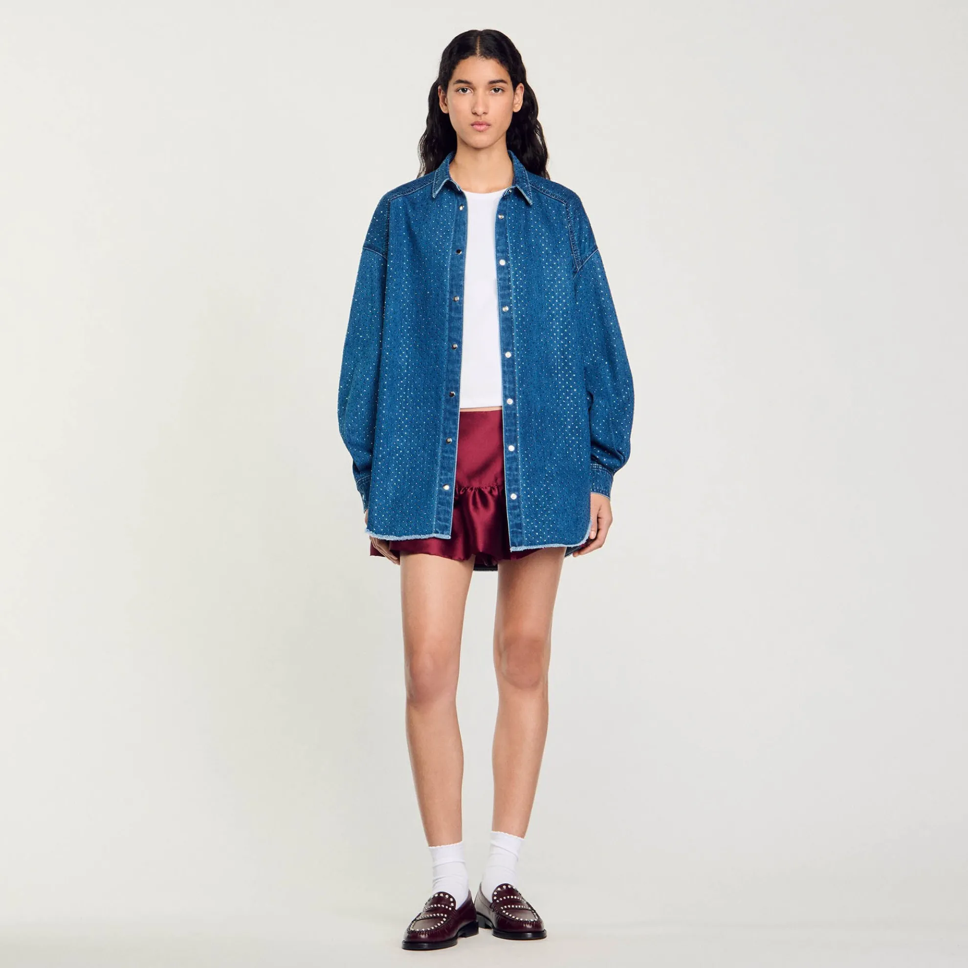 Overhemdblouse Denim Met Stras