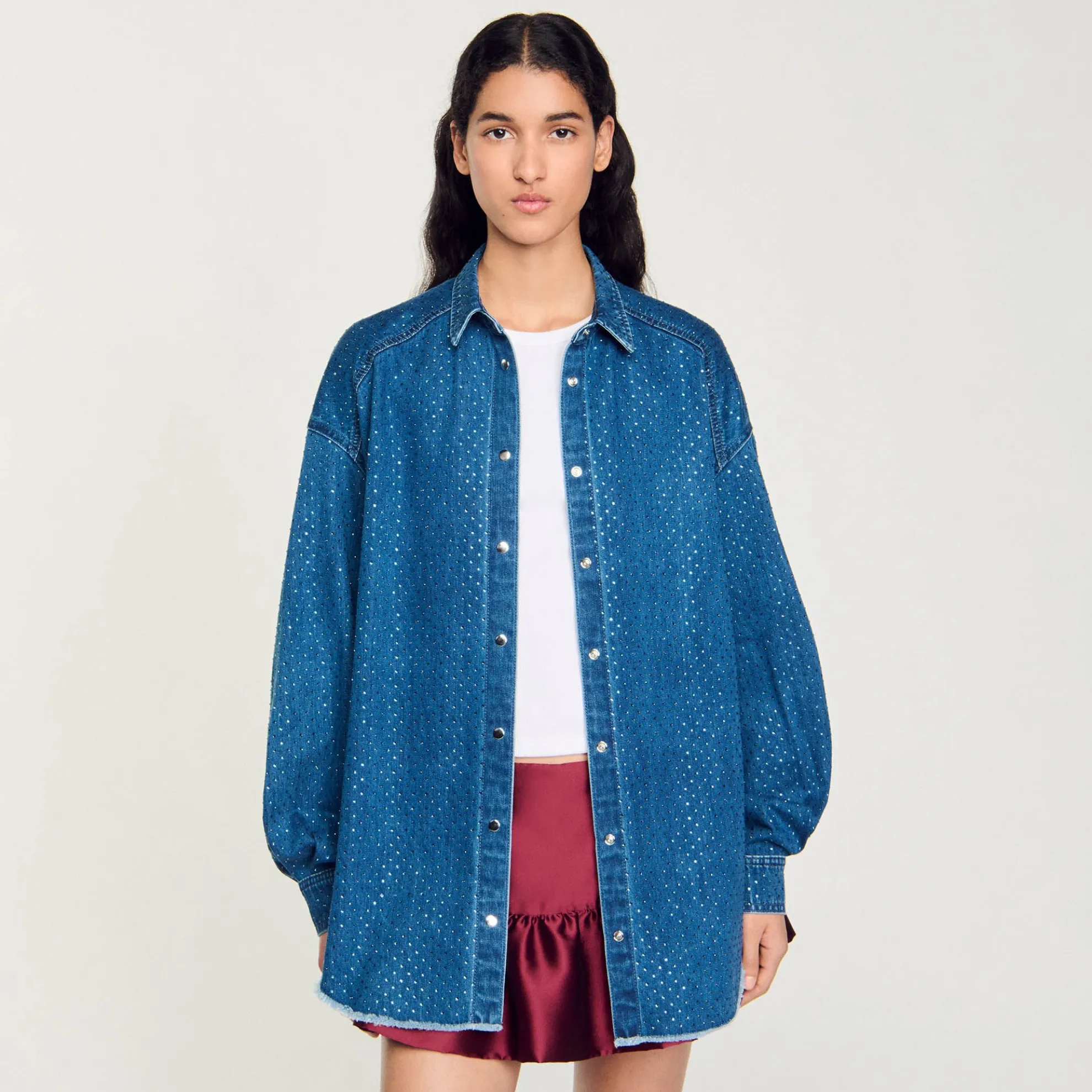 Overhemdblouse Denim Met Stras