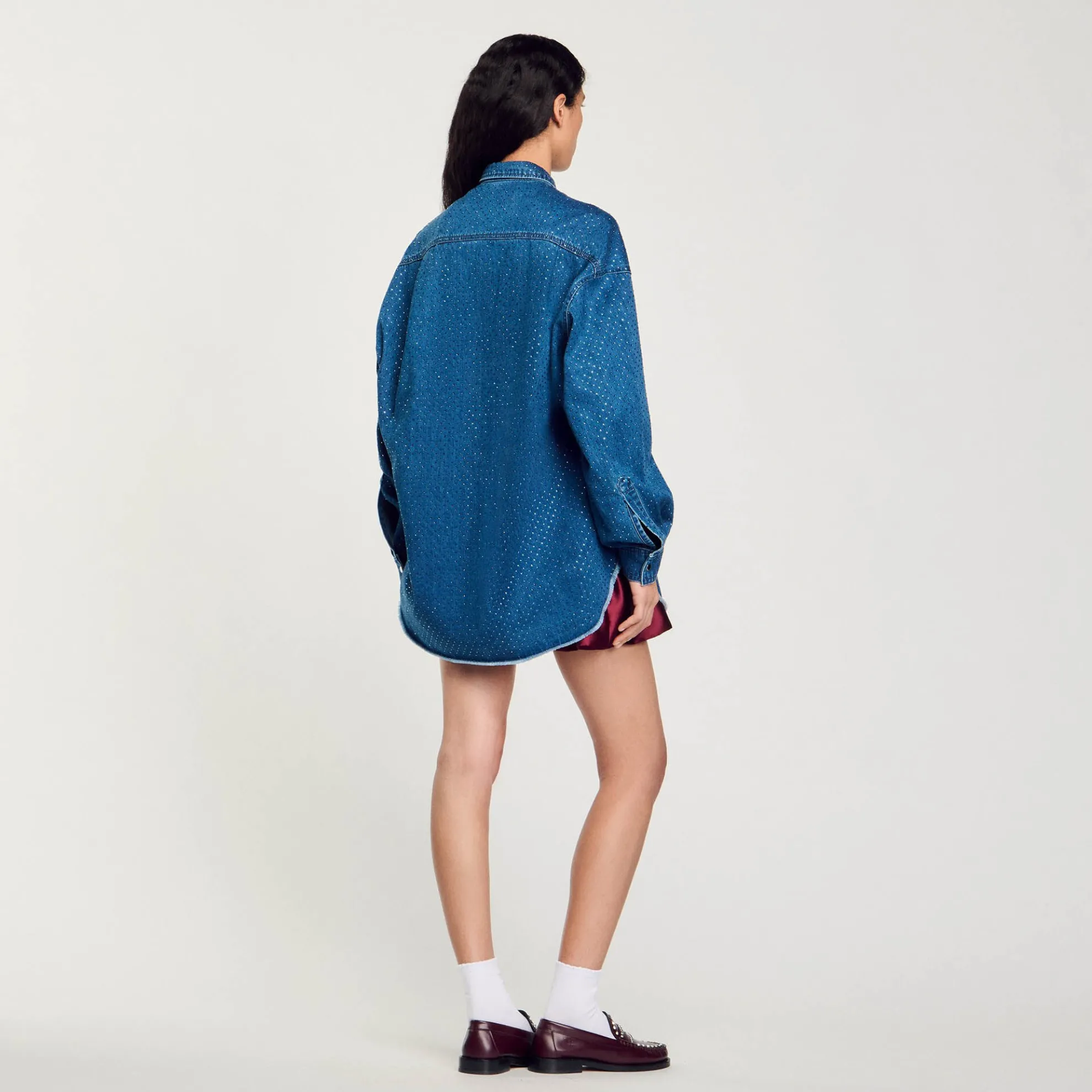 Overhemdblouse Denim Met Stras