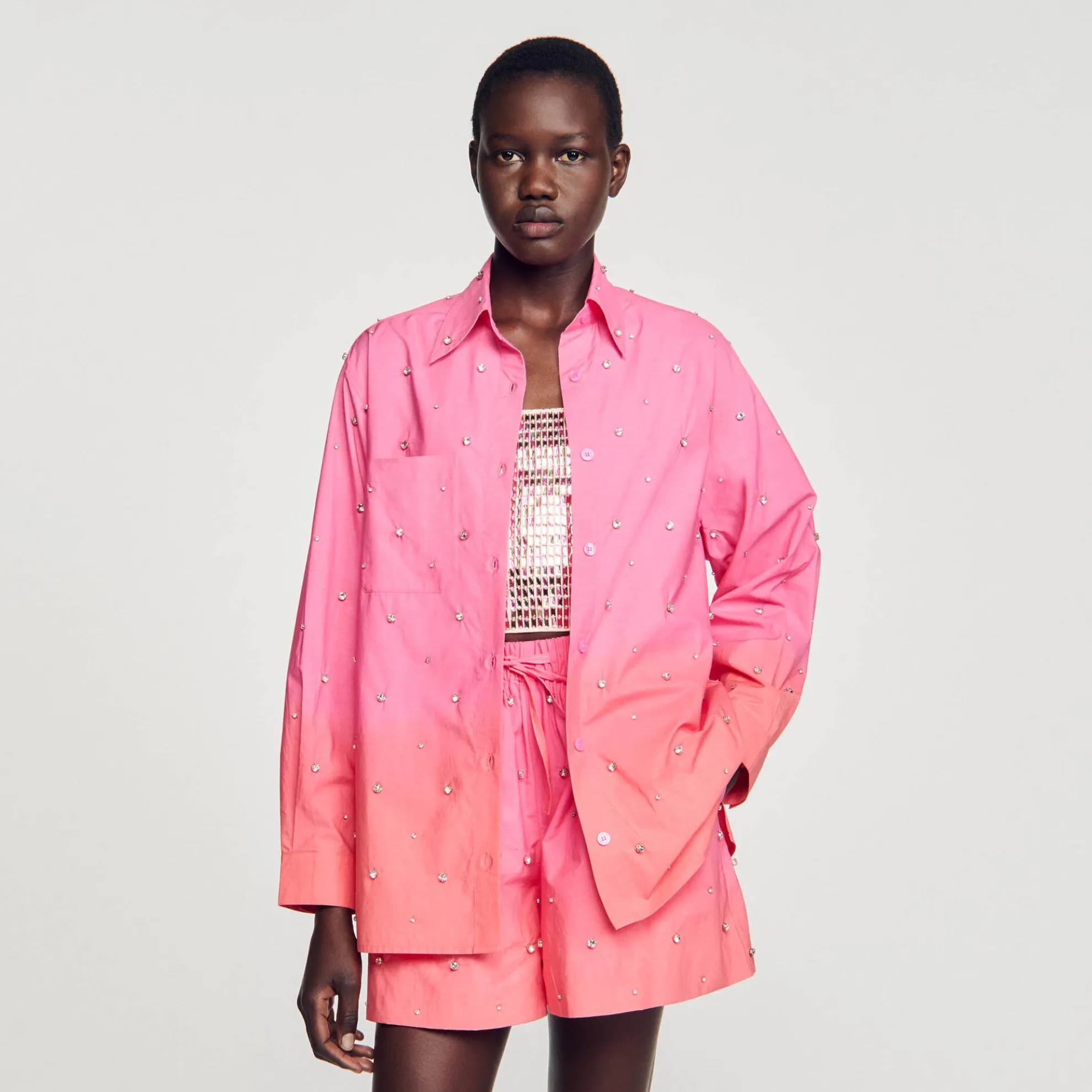 Overhemdblouse Dip Dye Met Stras