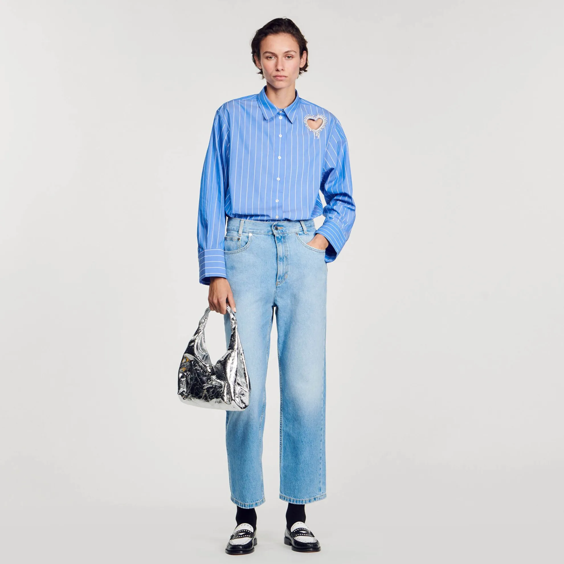 Overhemdblouse Gestreept Hart Met Stras