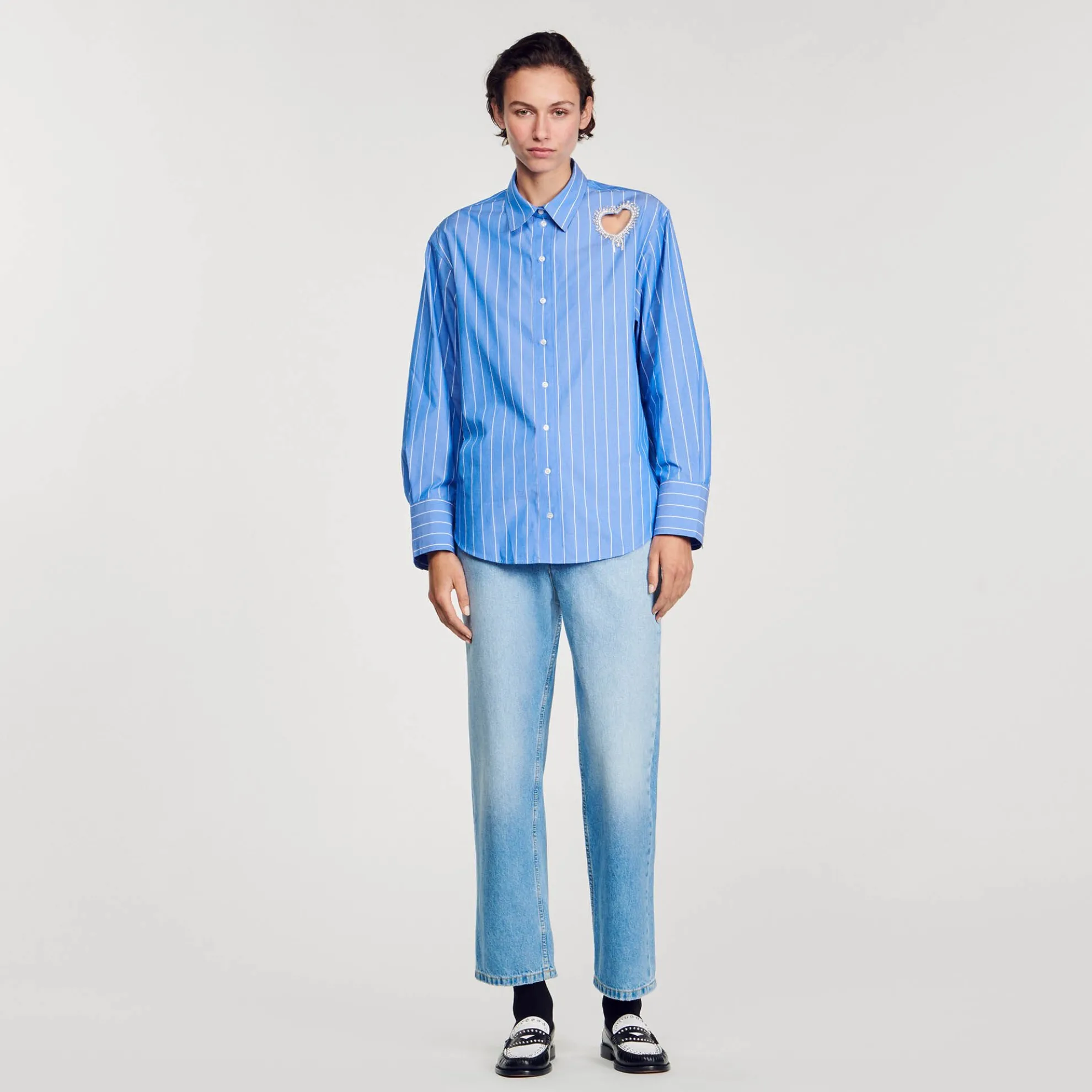 Overhemdblouse Gestreept Hart Met Stras