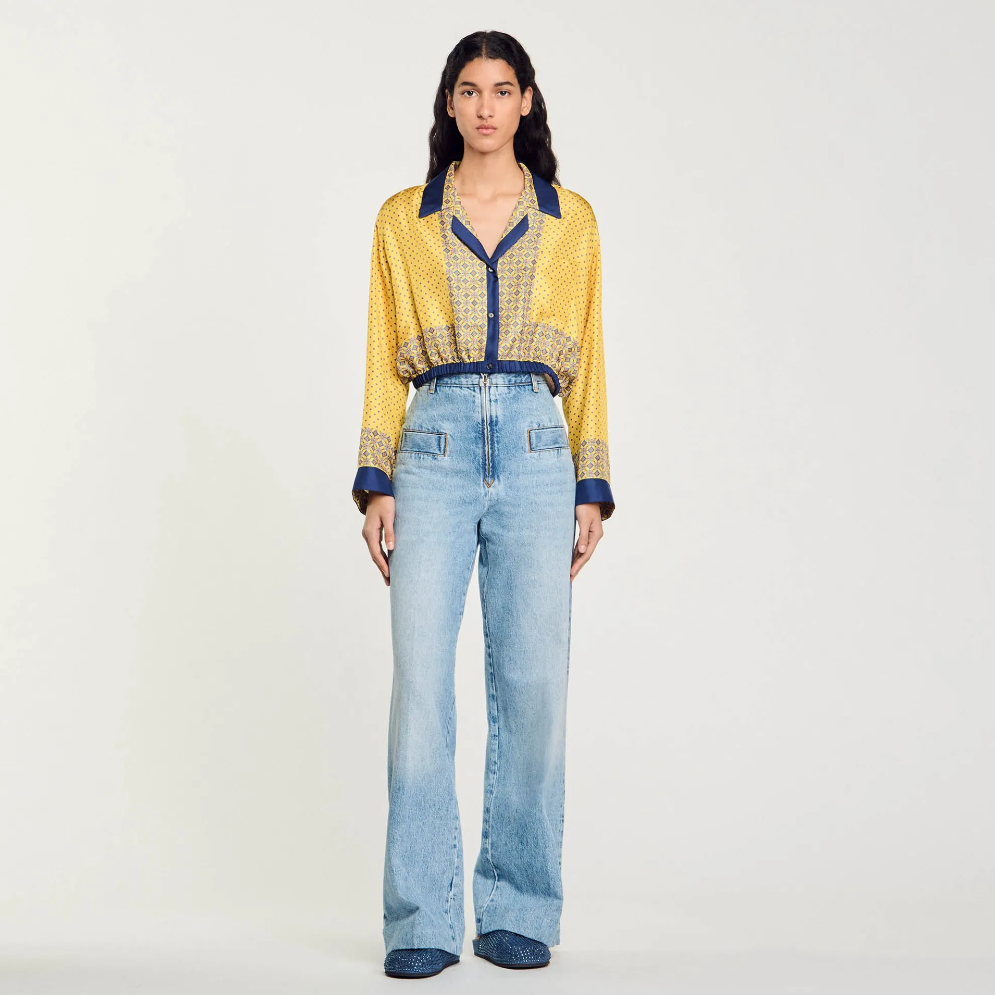 Overhemdblouse Kort Soepel Met Print