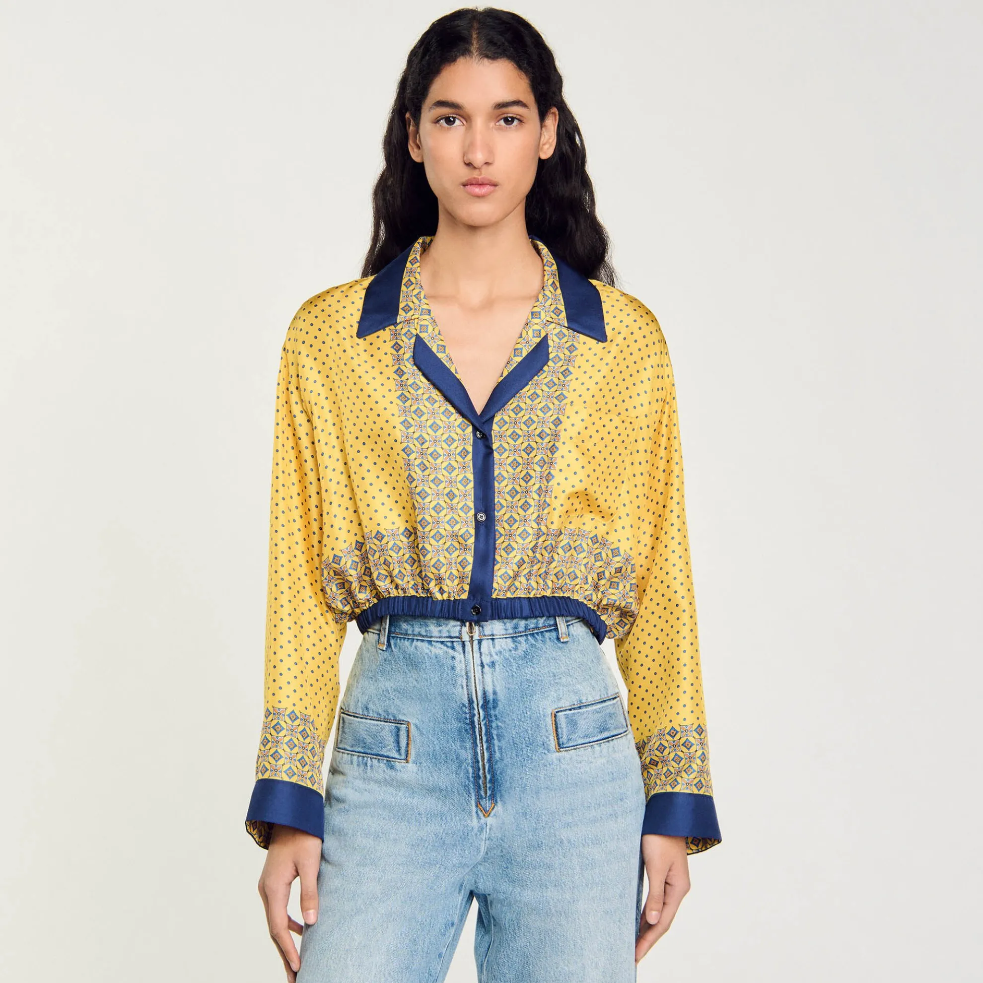 Overhemdblouse Kort Soepel Met Print