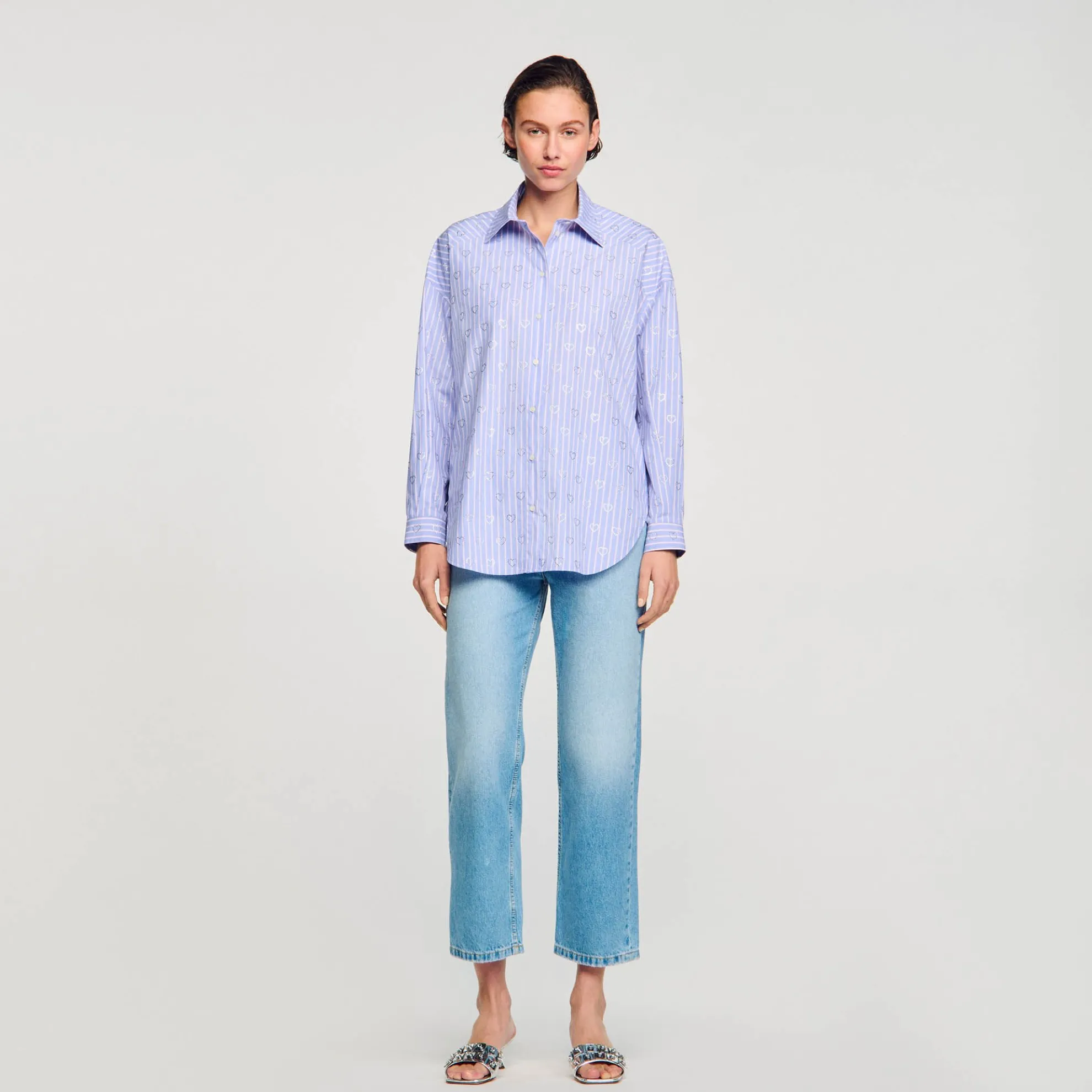 Overhemdblouse Met Stras Hartjes