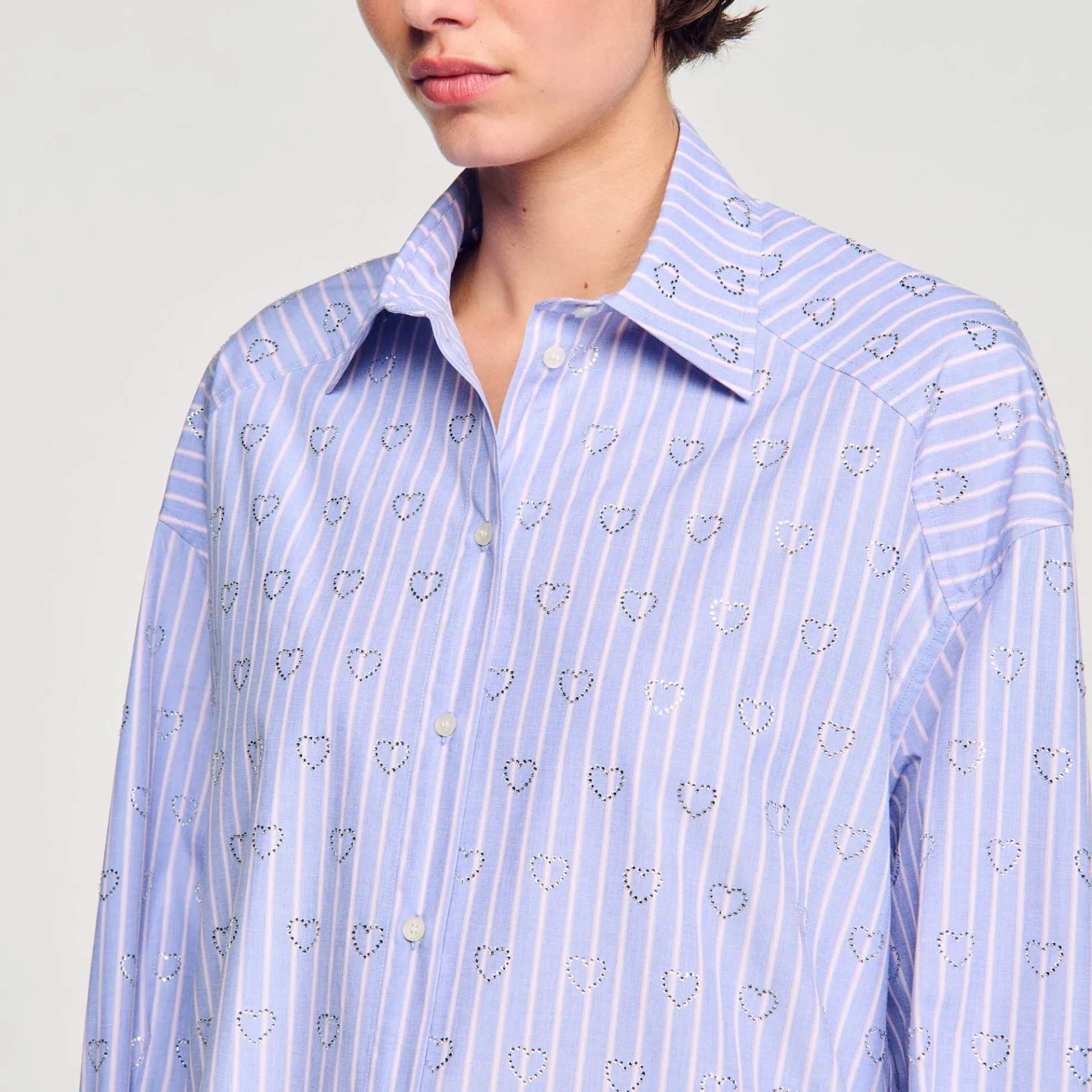 Overhemdblouse Met Stras Hartjes