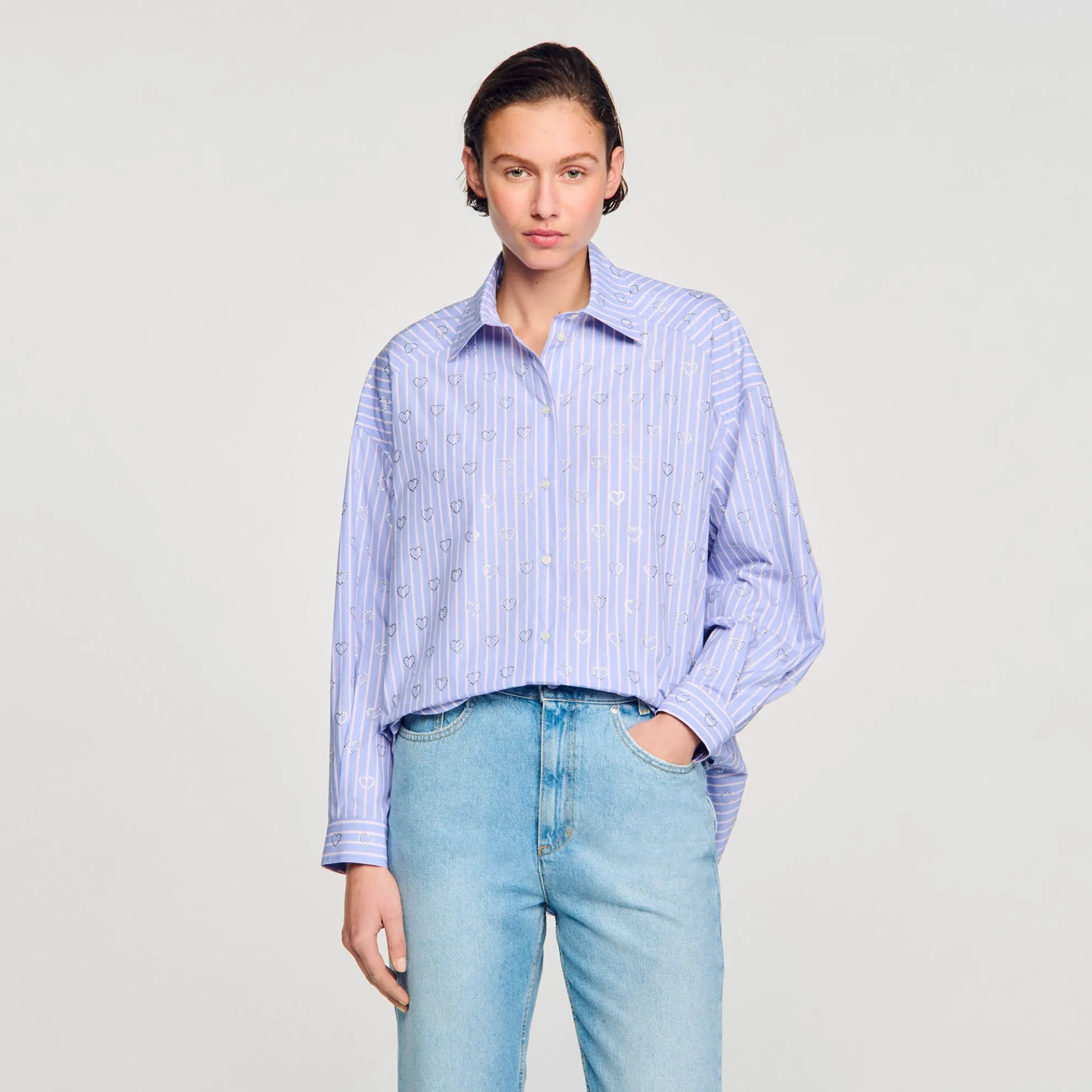 Overhemdblouse Met Stras Hartjes