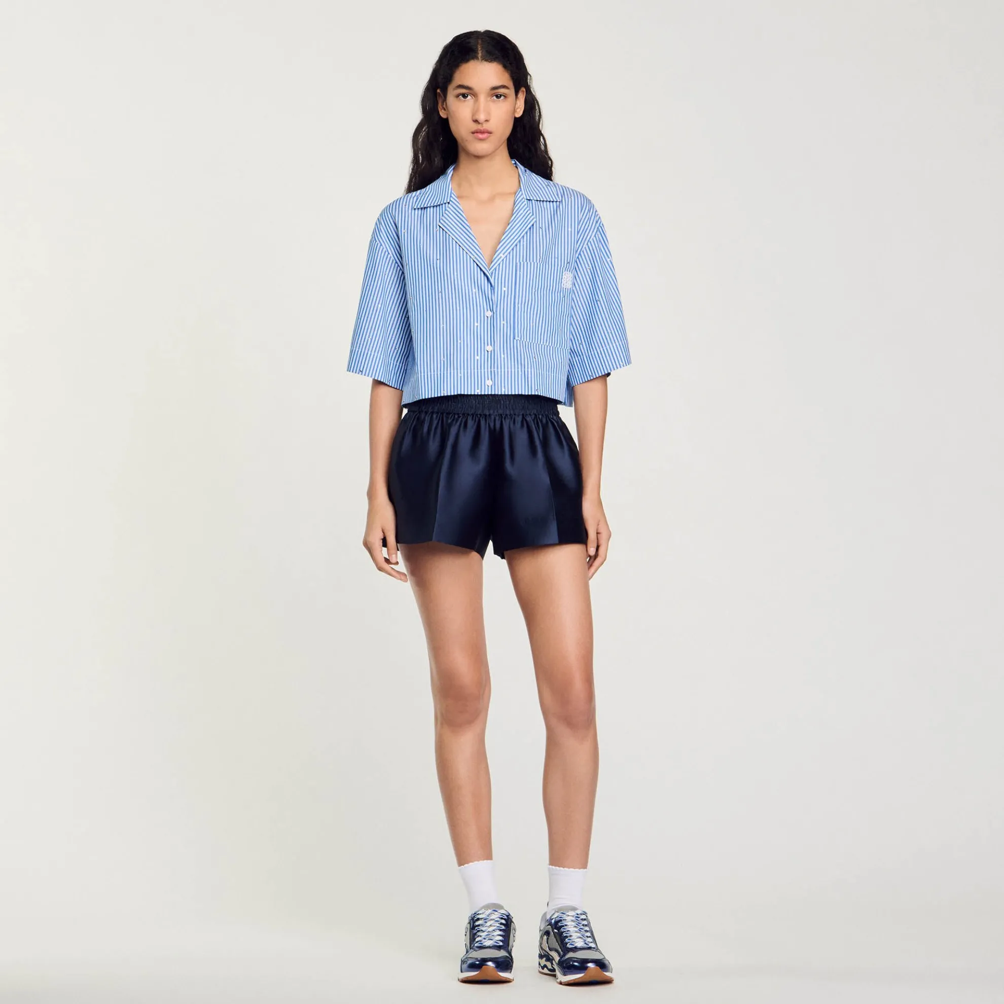 Overhemdblouse Met Stras En Korte Mouwen