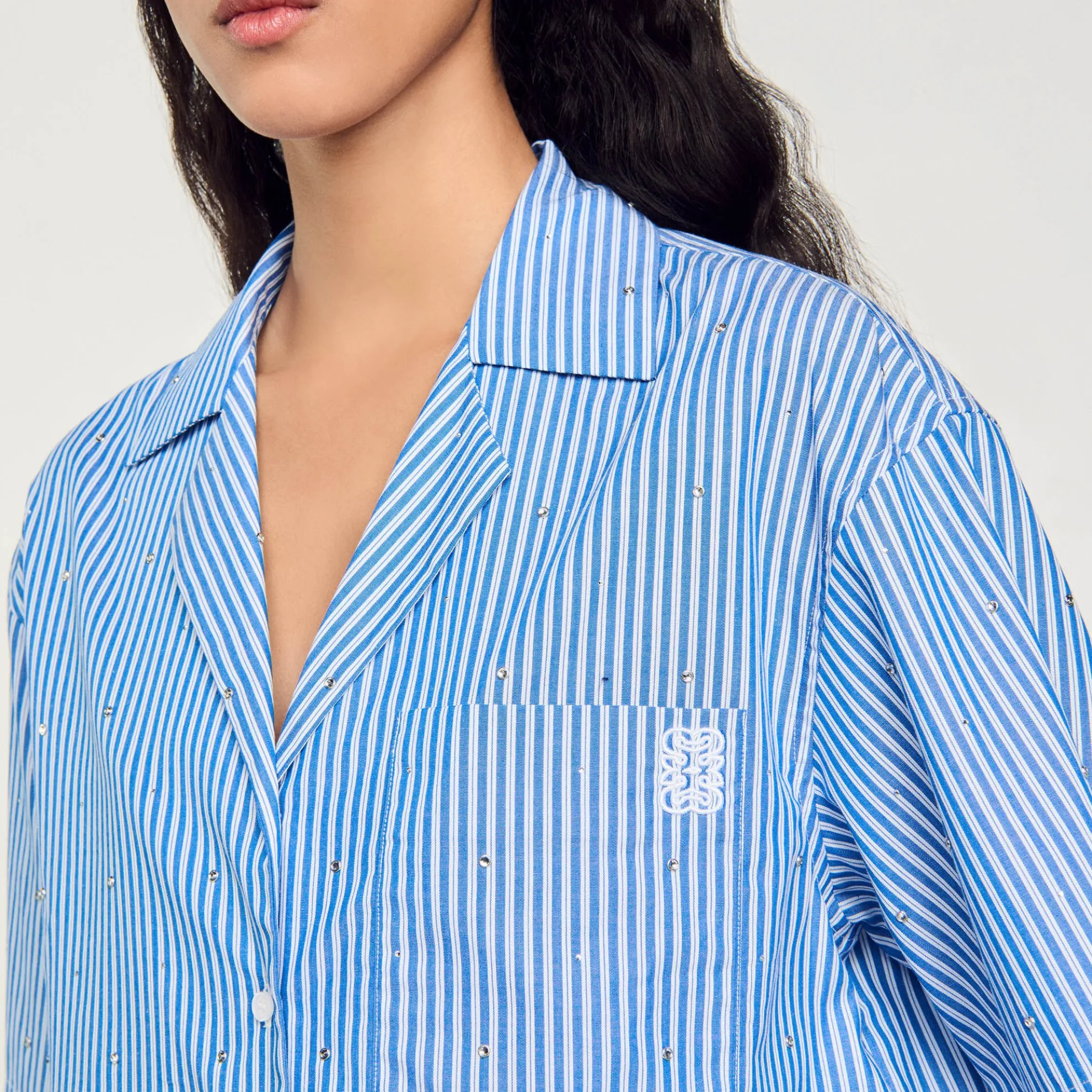 Overhemdblouse Met Stras En Korte Mouwen