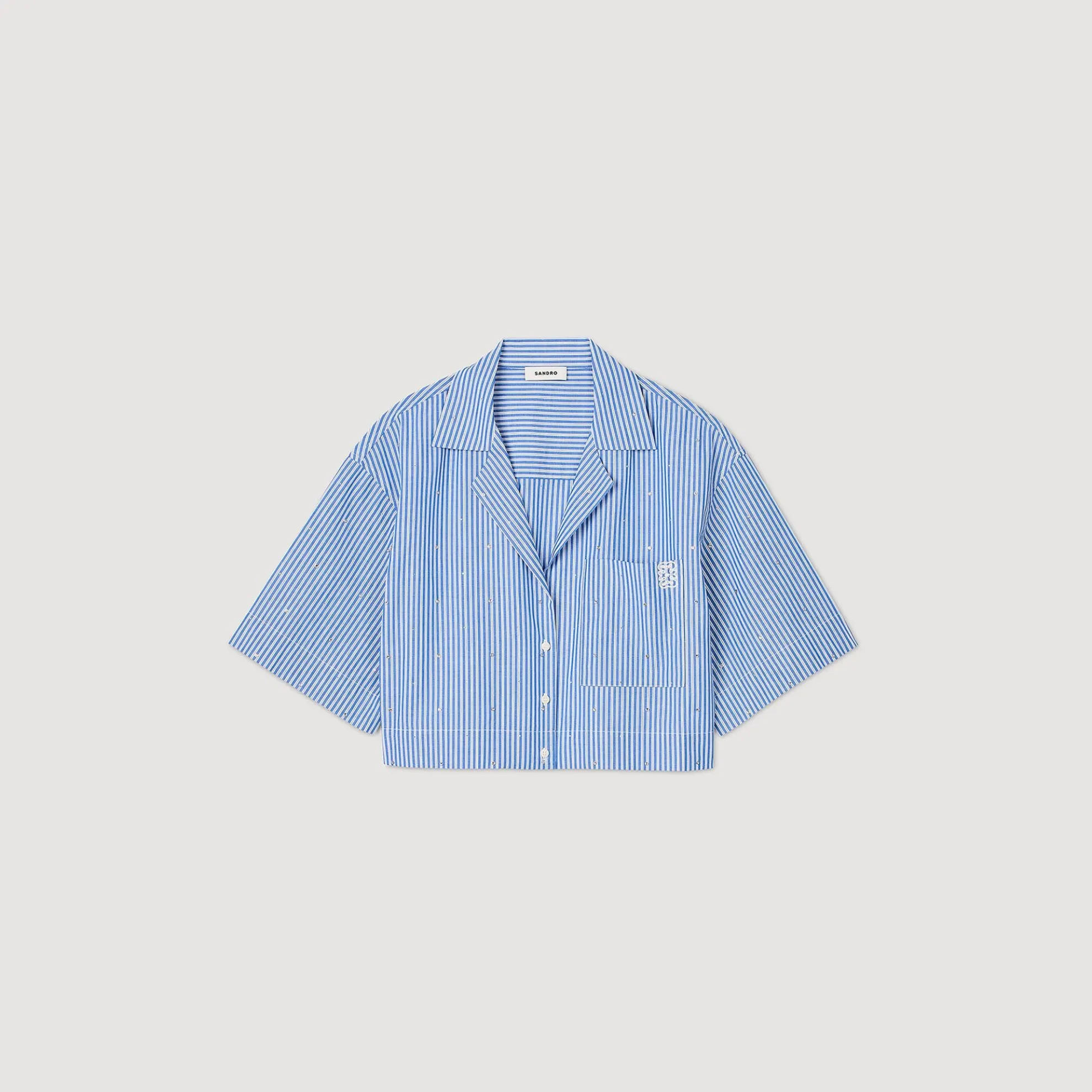 Overhemdblouse Met Stras En Korte Mouwen