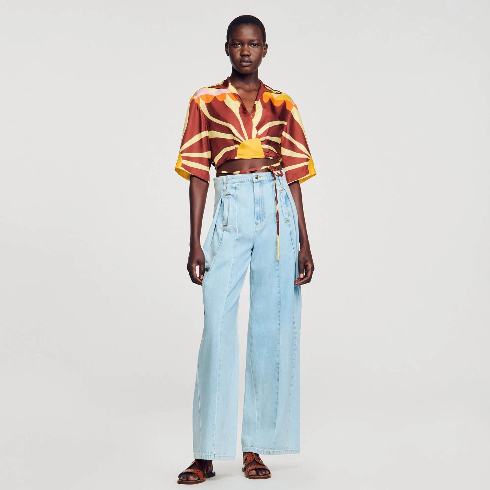 Overhemdblouse Sijde Kort Met Print