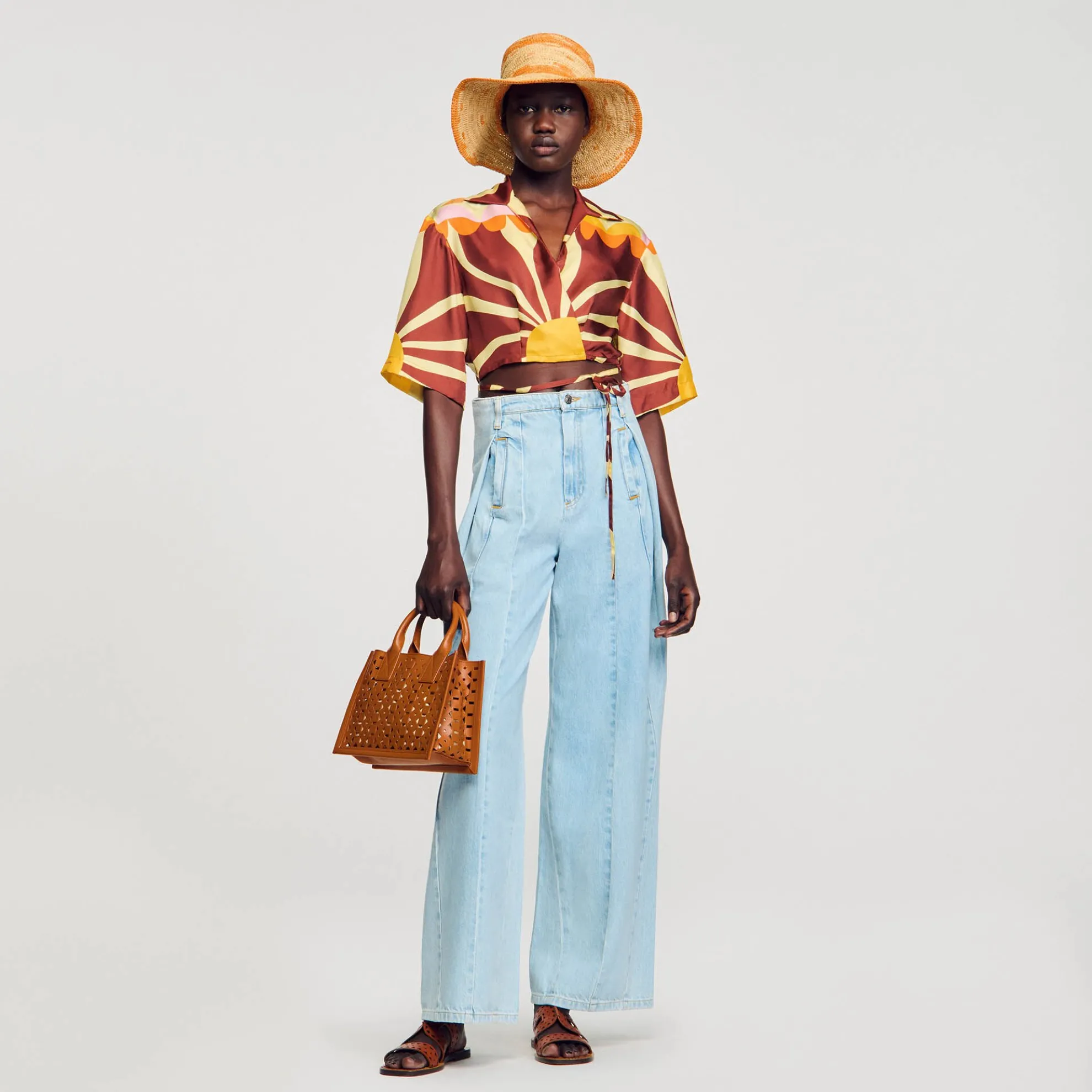 Overhemdblouse Sijde Kort Met Print