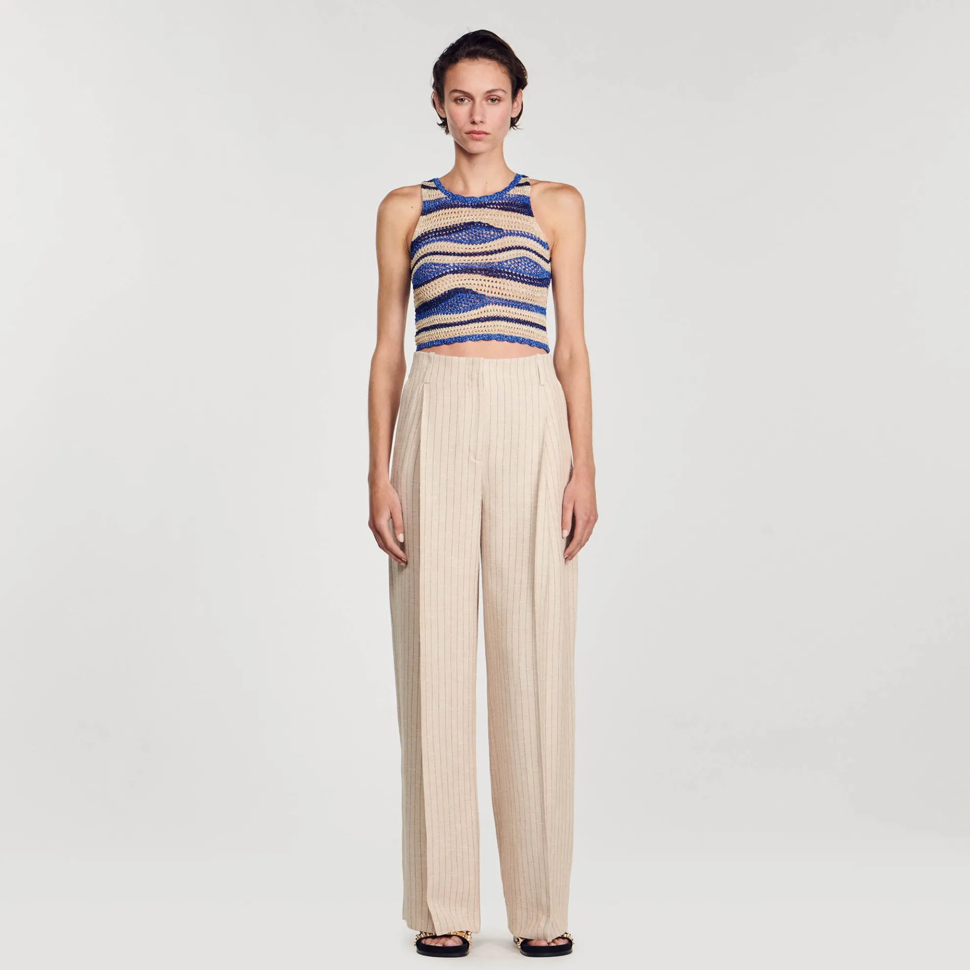 Pantalon Soepel En Wijdvallend Gestreept