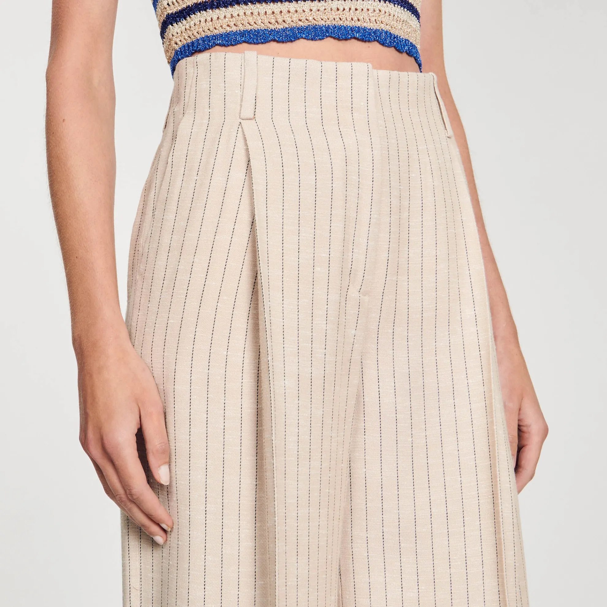 Pantalon Soepel En Wijdvallend Gestreept