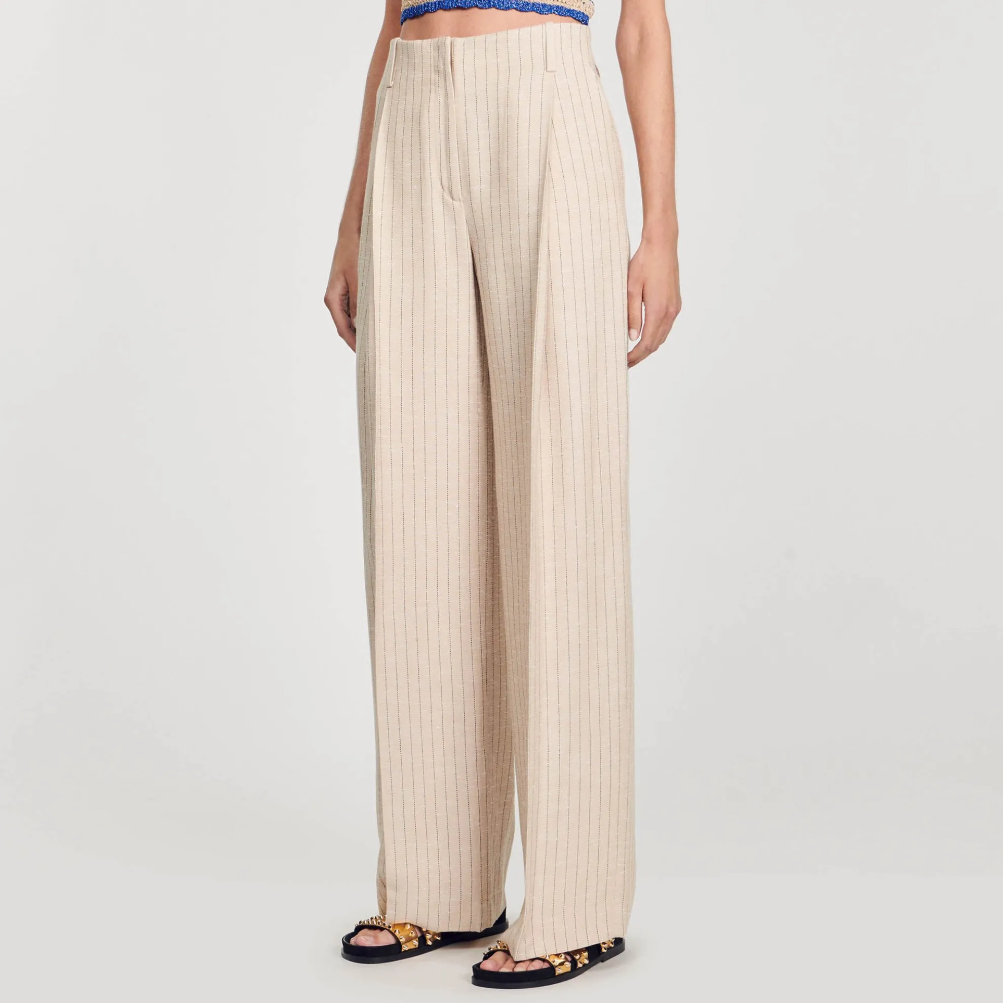 Pantalon Soepel En Wijdvallend Gestreept