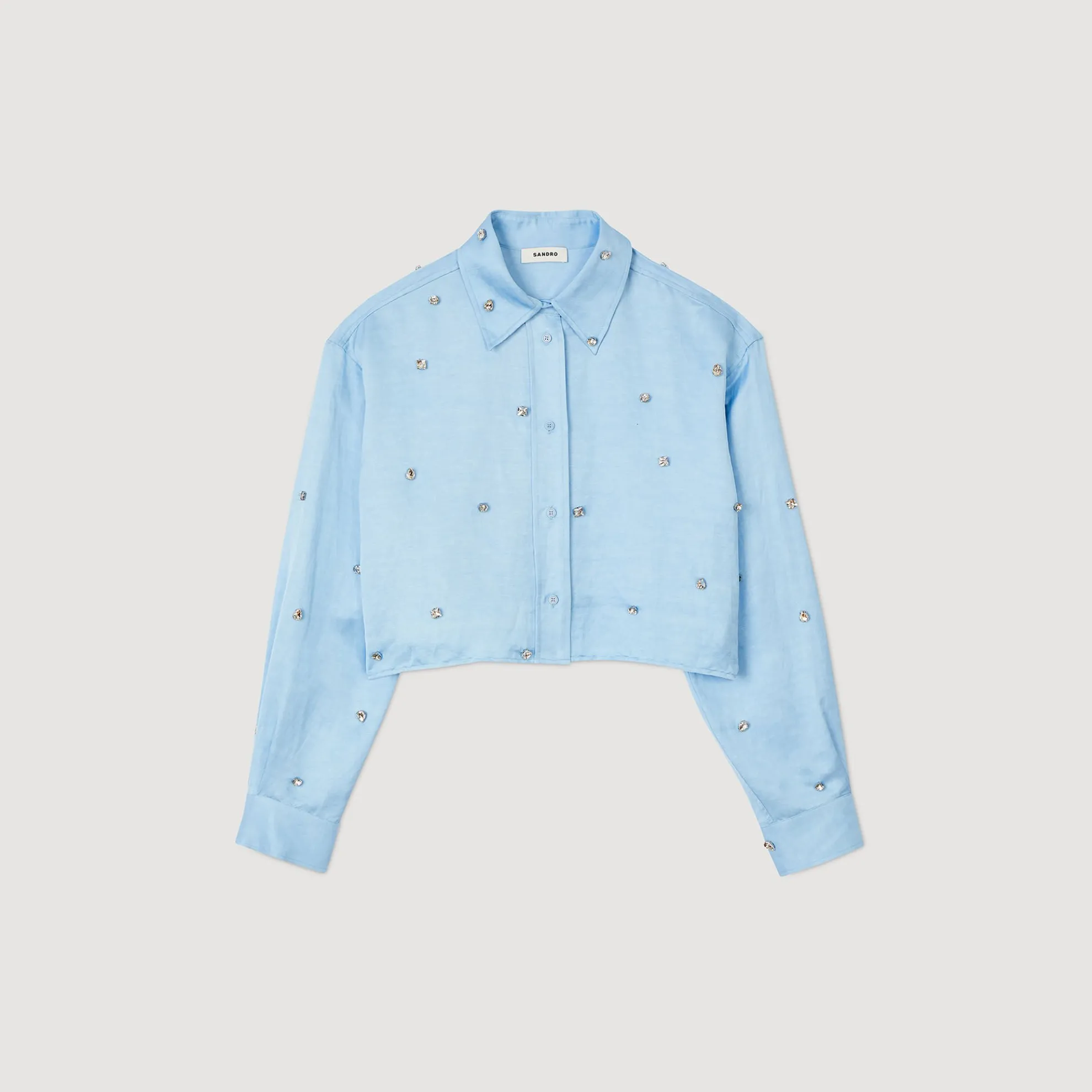 Satijnachtige Overhemdblouse Met Stras