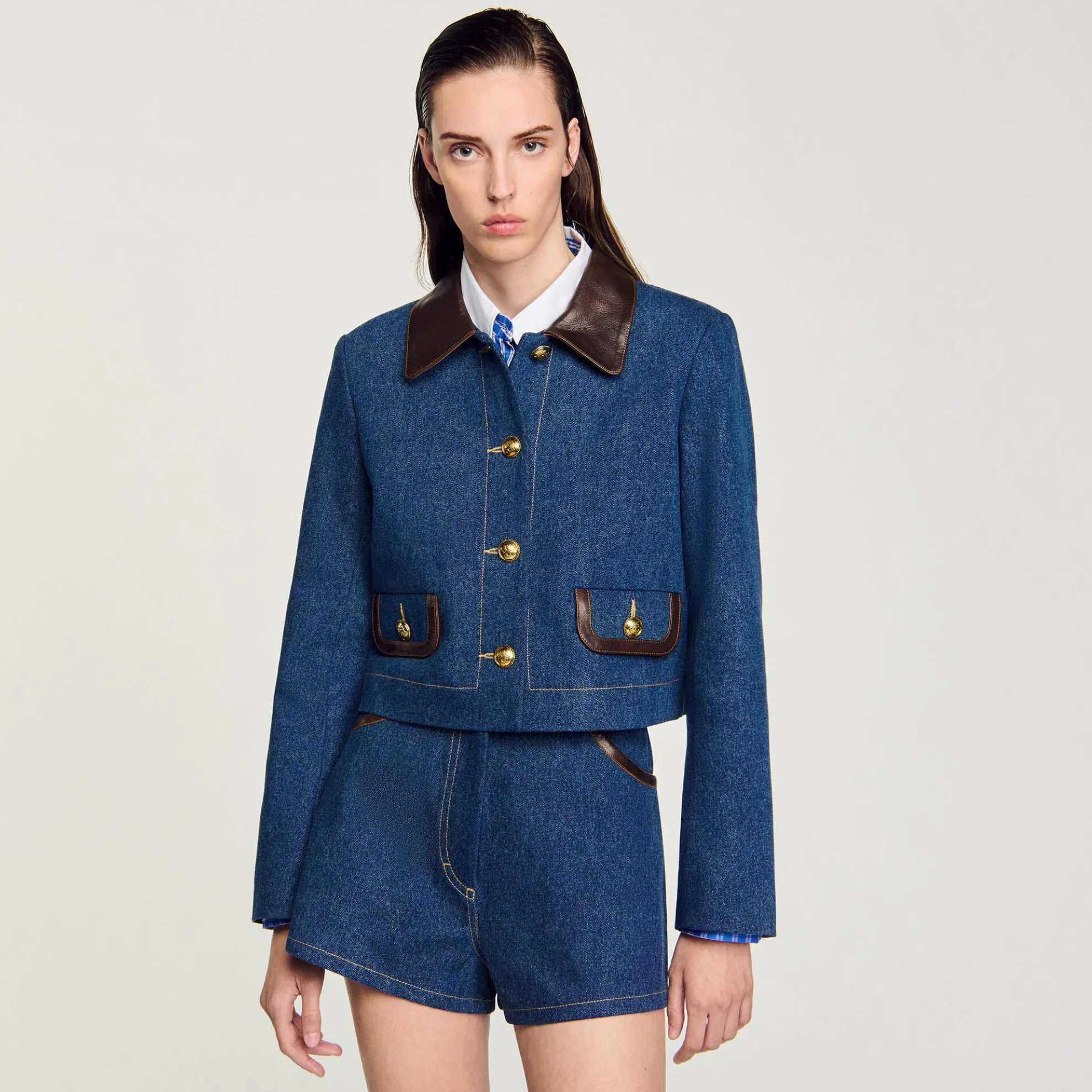 Spijkerjack Met Leren Kraag