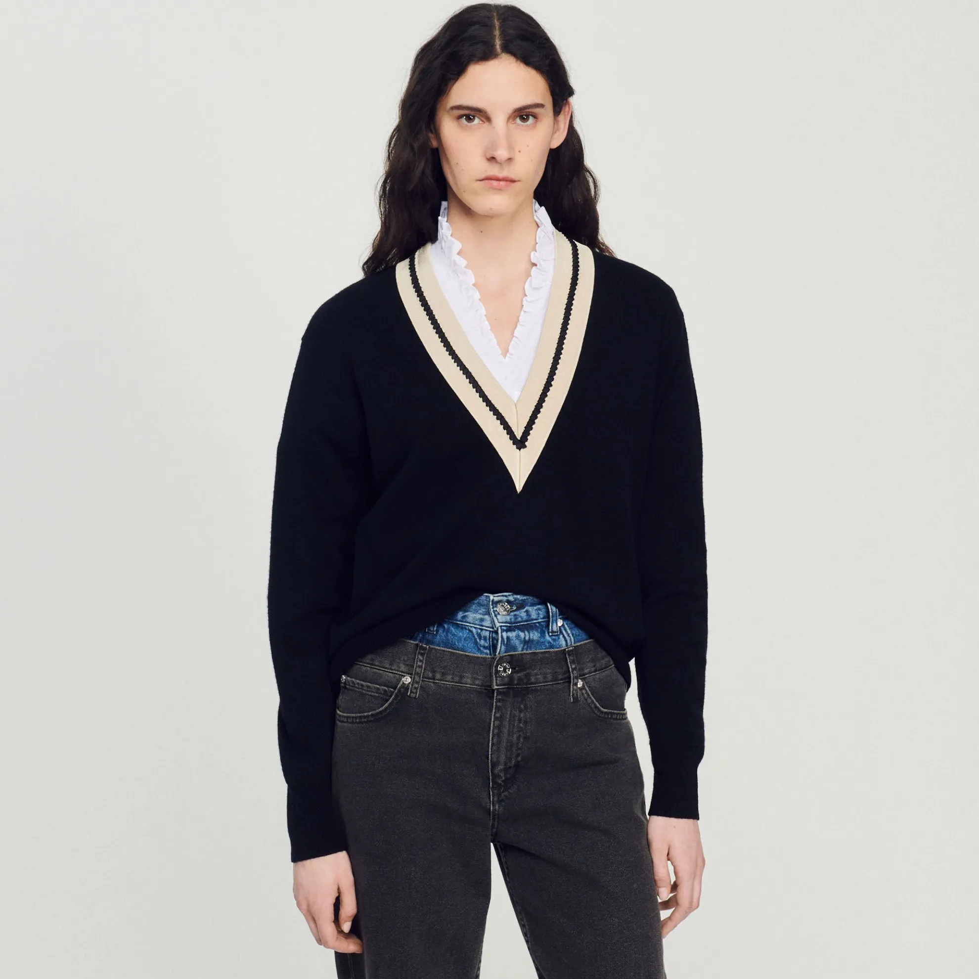 Trui Met Contrasterende V-hals