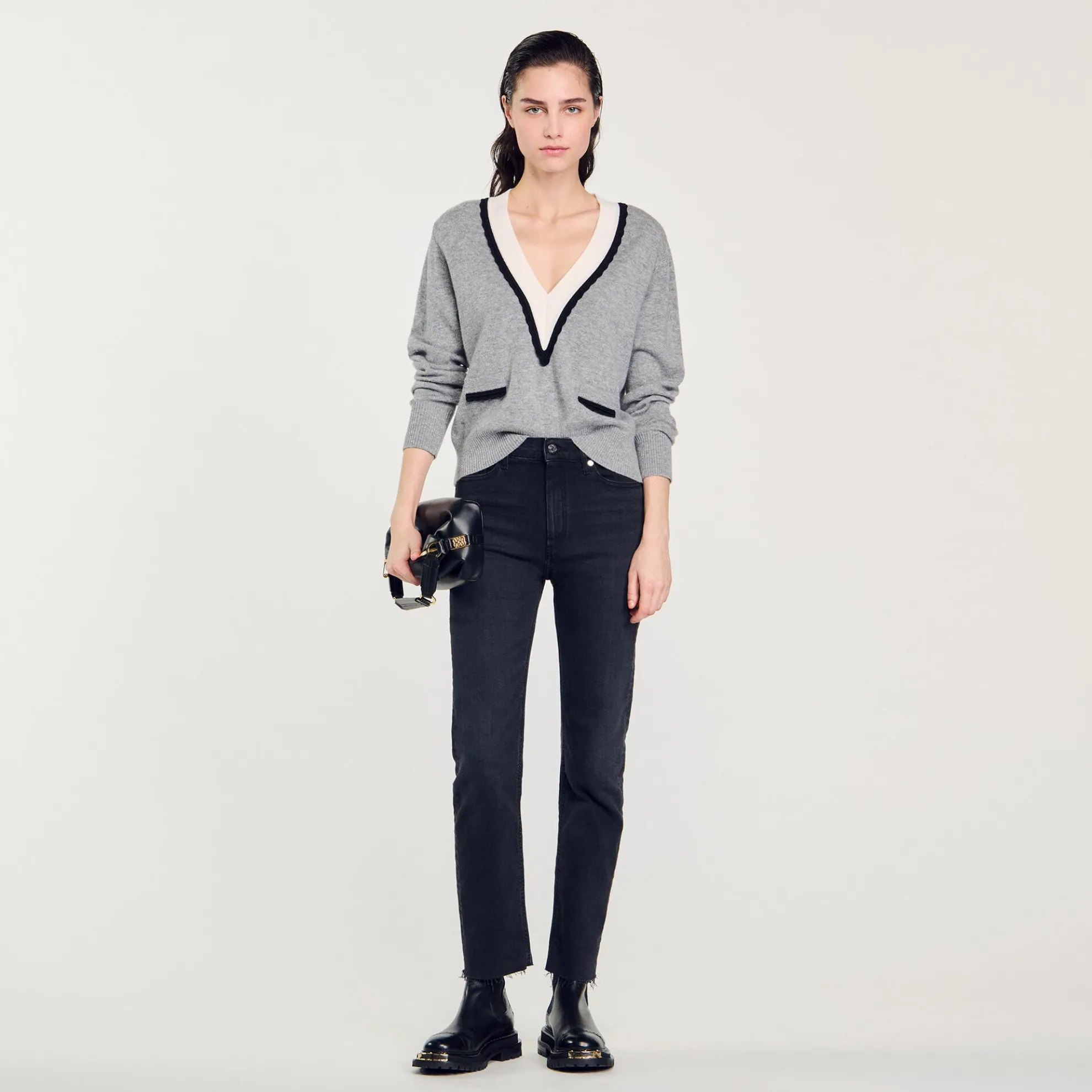 Trui Met Contrasterende Diepe V-hals